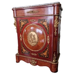 French Napoleón III Floral marquetry with bronze inserts and veined marble top