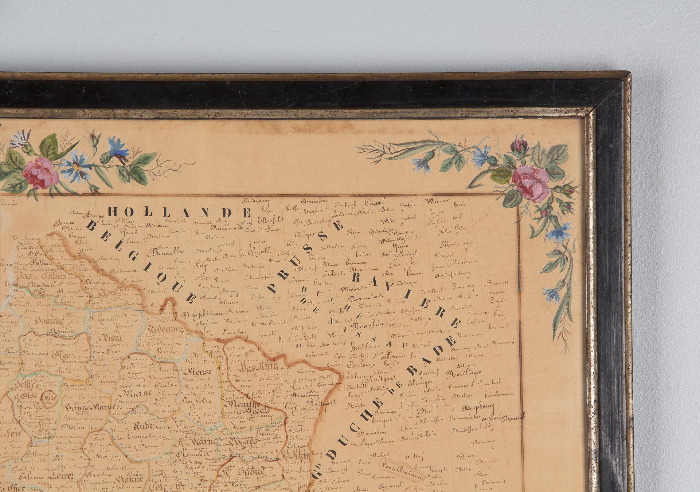 French Napoleon III Framed Hand Drawn Map of France, 1870s In Good Condition In Austin, TX