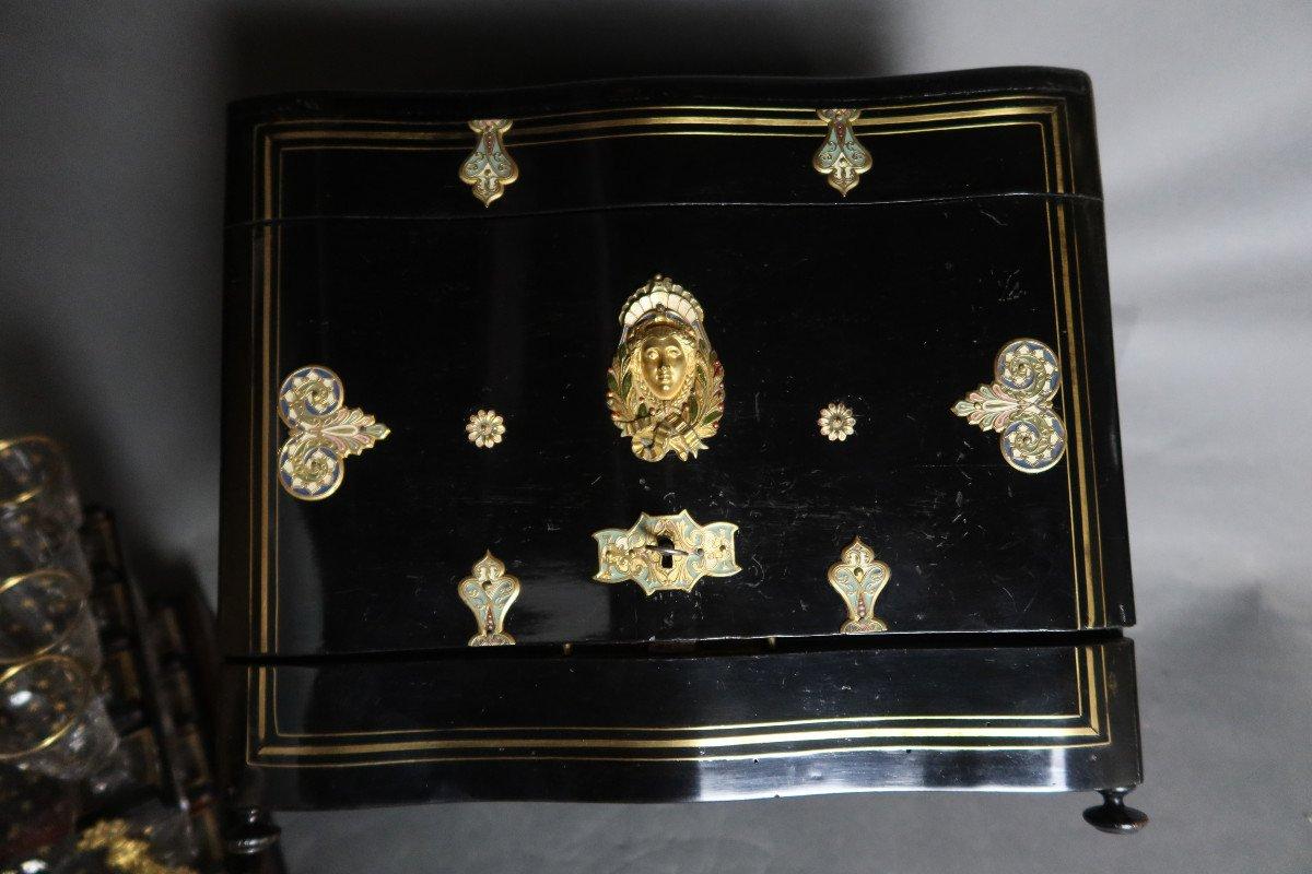 French Napoleon III Gilded Bronze and Blackened Wood Liquor Cellar For Sale 4