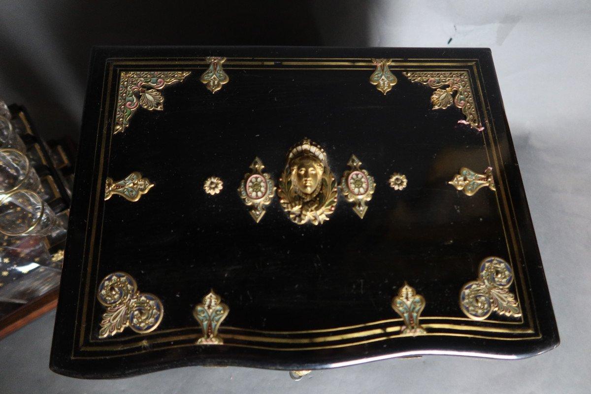 French Napoleon III Gilded Bronze and Blackened Wood Liquor Cellar For Sale 5