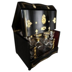 French Napoleon III Gilded Bronze and Blackened Wood Liquor Cellar