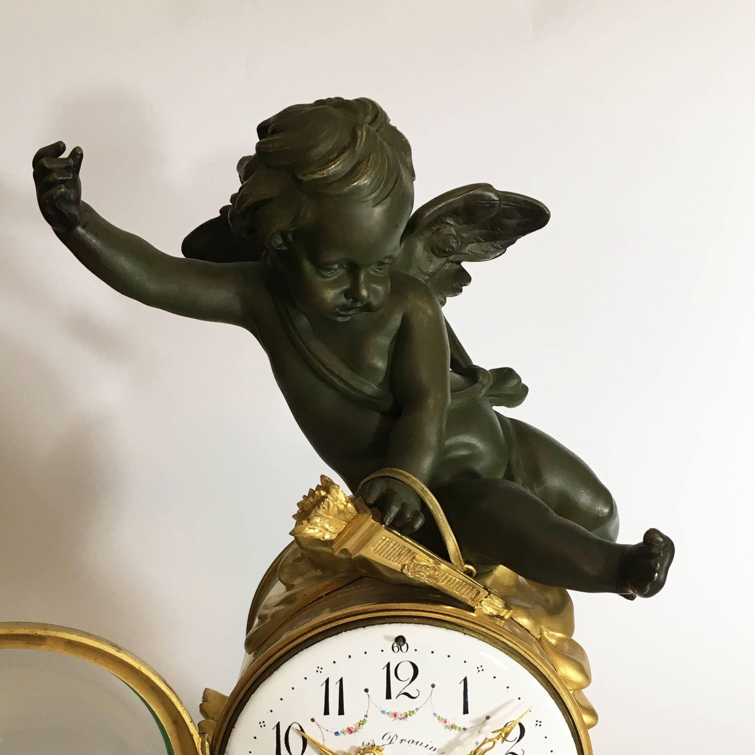 French Napoleon III Gilt Bronze and White Marble Clock Set In Good Condition For Sale In Firenze, IT