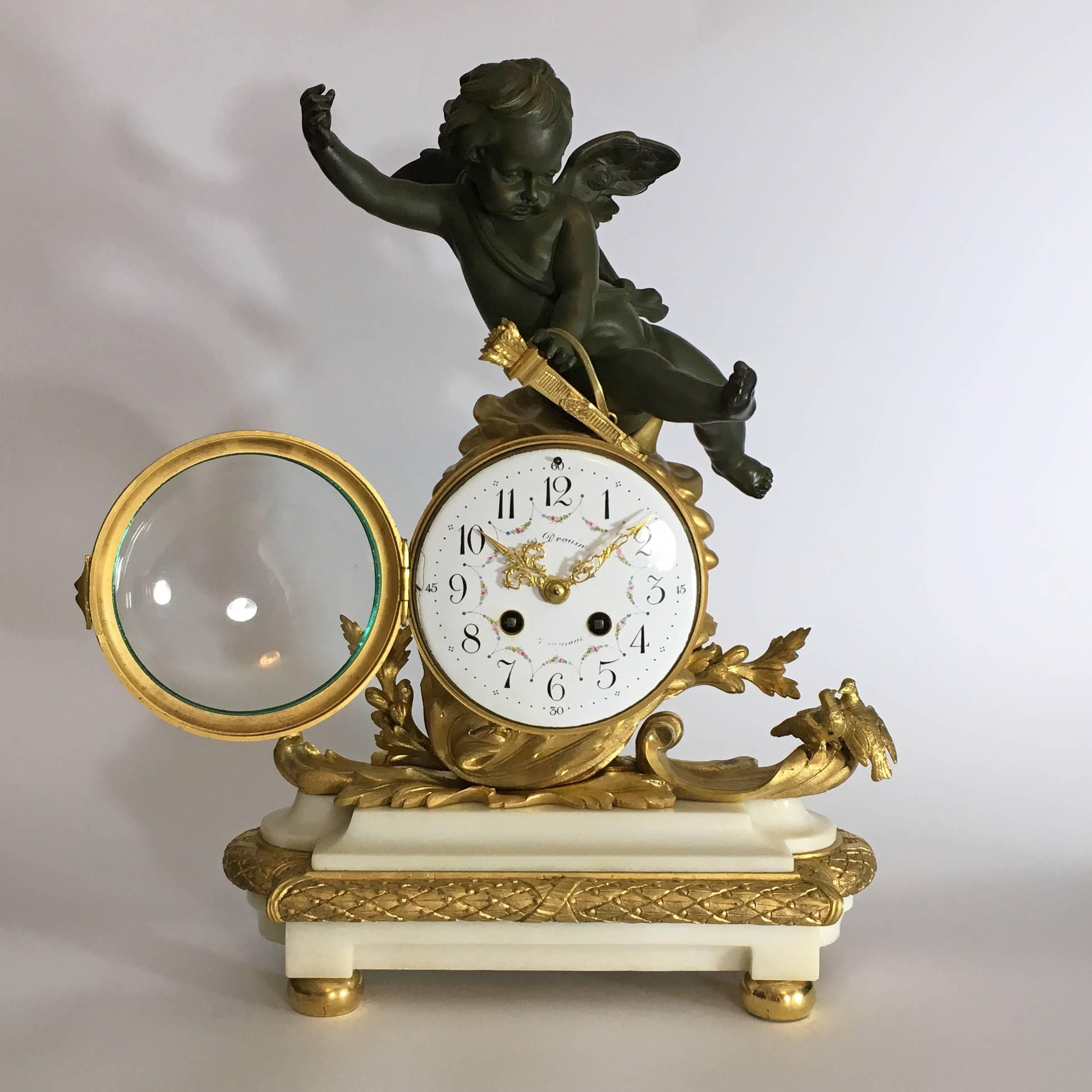19th Century French Napoleon III Gilt Bronze and White Marble Clock Set For Sale