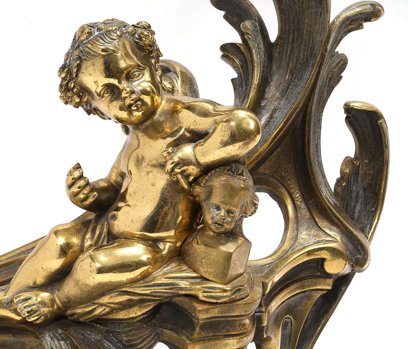 French Napoleon III Gilt Bronze Fireplace Fender and Cherub Chenets at ...