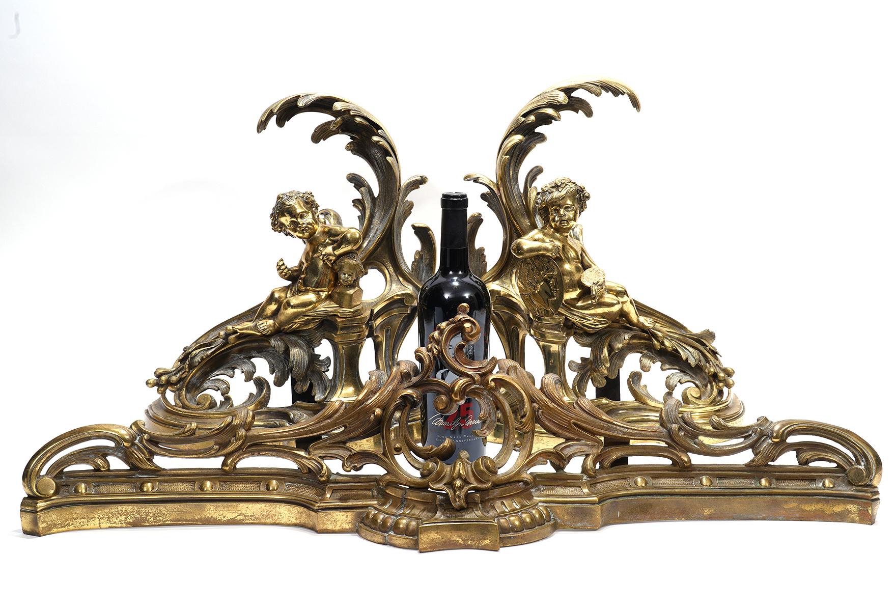 French Napoleon III Gilt Bronze Fireplace Fender and Cherub Chenets at ...