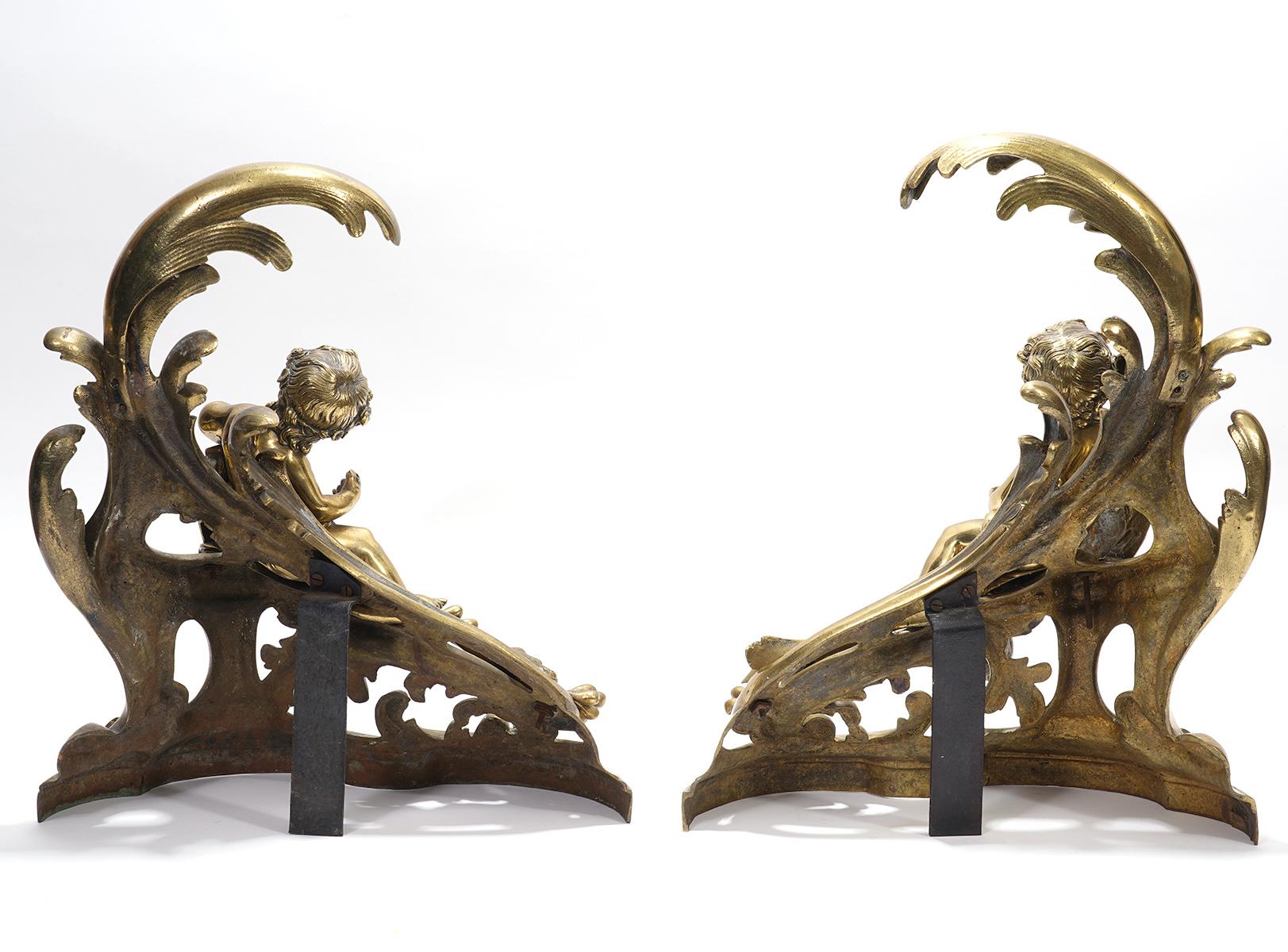 French Napoleon III Gilt Bronze Fireplace Fender and Cherub Chenets at ...