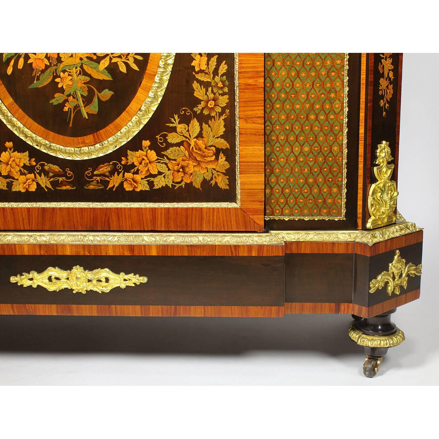 French Napoleon III Gilt Bronze Mounted & Marquetry Side Cabinet with Marble Top For Sale 5