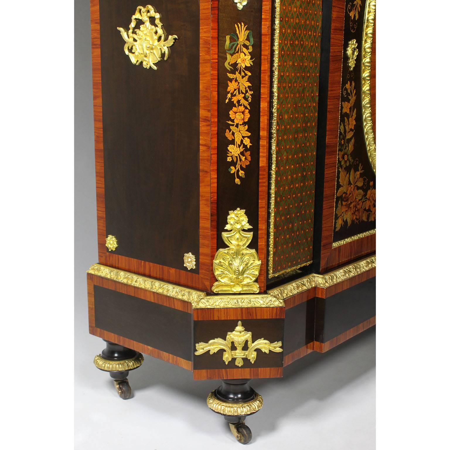 French Napoleon III Gilt Bronze Mounted & Marquetry Side Cabinet with Marble Top For Sale 7