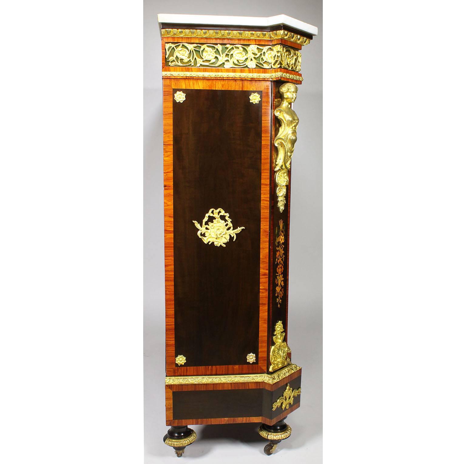 French Napoleon III Gilt Bronze Mounted & Marquetry Side Cabinet with Marble Top For Sale 8