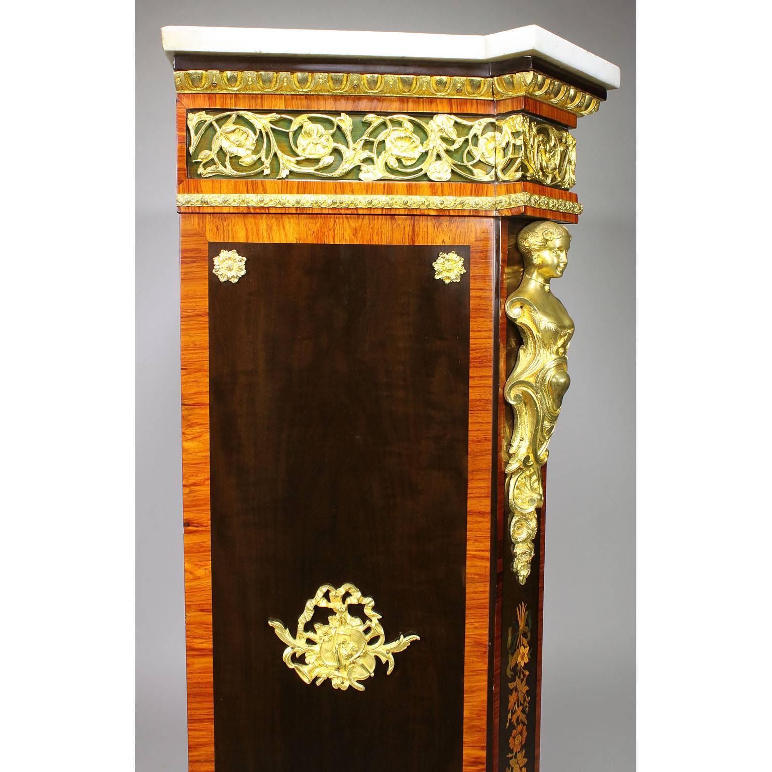 French Napoleon III Gilt Bronze Mounted & Marquetry Side Cabinet with Marble Top For Sale 9