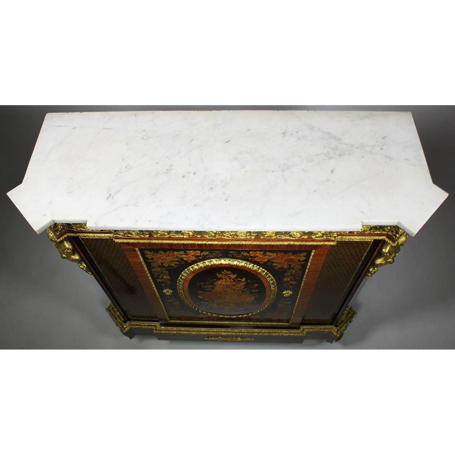 French Napoleon III Gilt Bronze Mounted & Marquetry Side Cabinet with Marble Top For Sale 11
