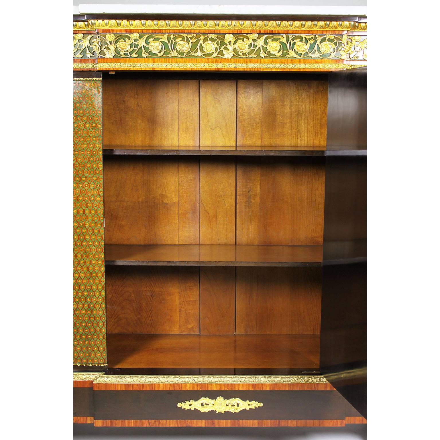 French Napoleon III Gilt Bronze Mounted & Marquetry Side Cabinet with Marble Top For Sale 12