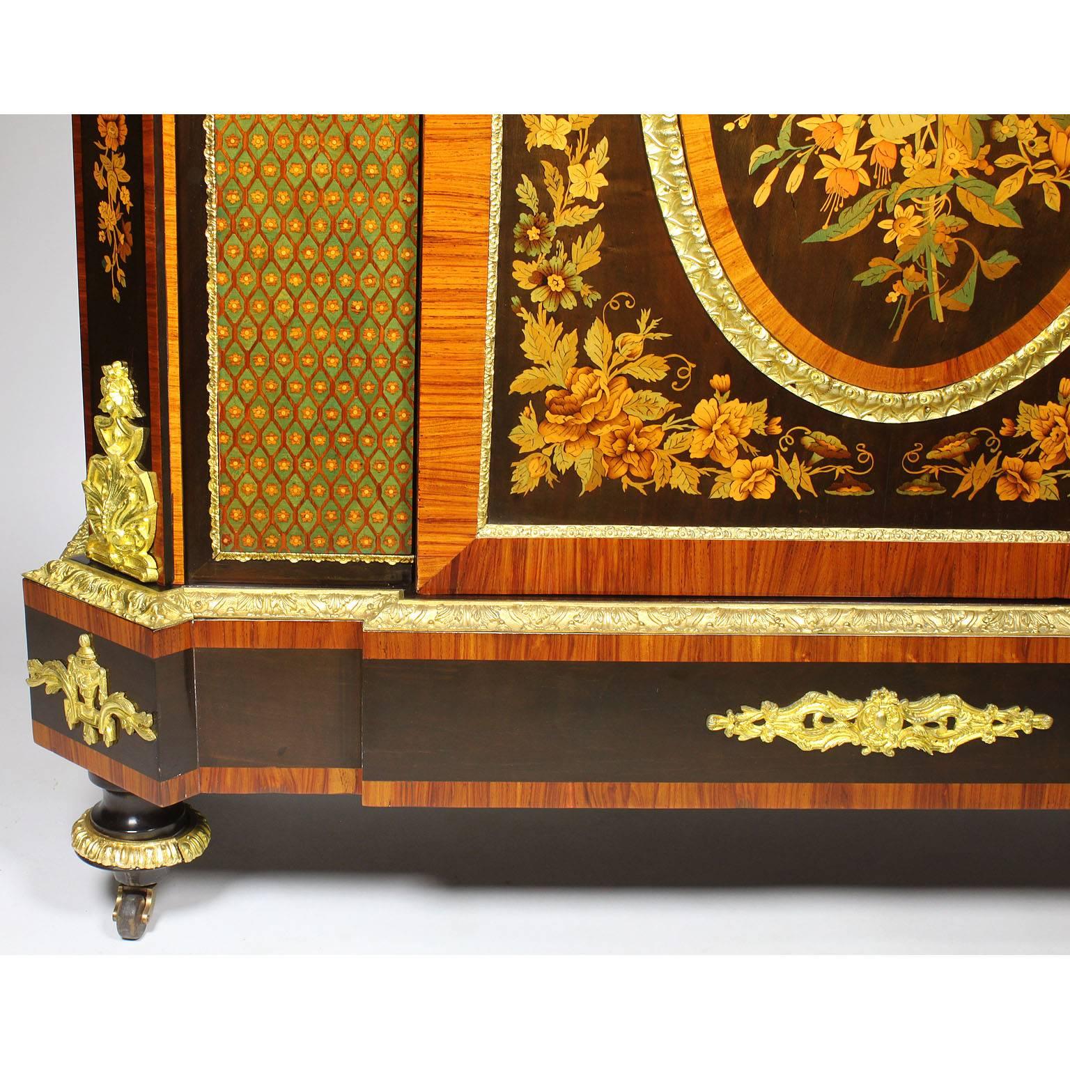 French Napoleon III Gilt Bronze Mounted & Marquetry Side Cabinet with Marble Top For Sale 3