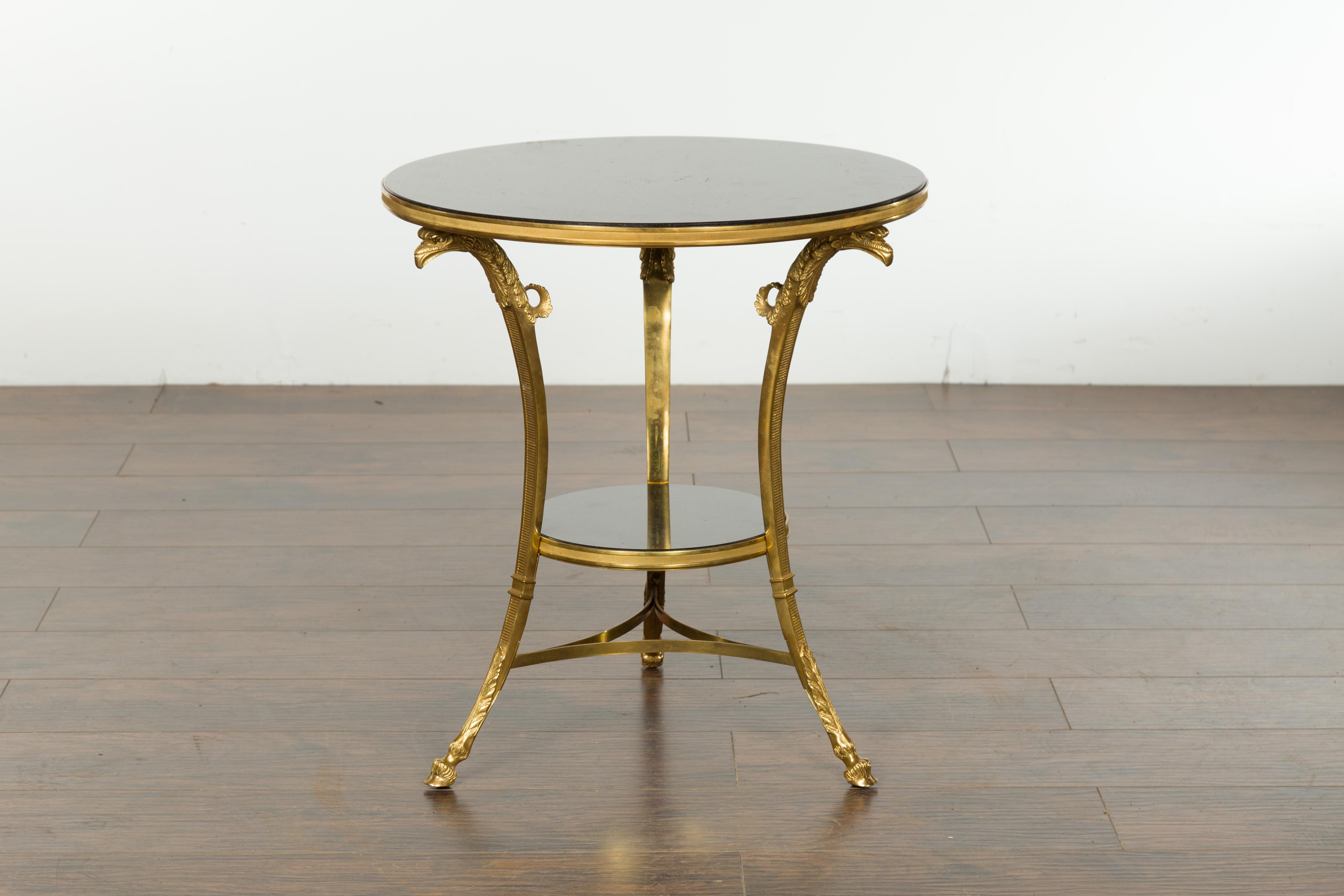 French Napoléon III Gilt Bronze Side Table with Black Marble Top Eagle Heads 6