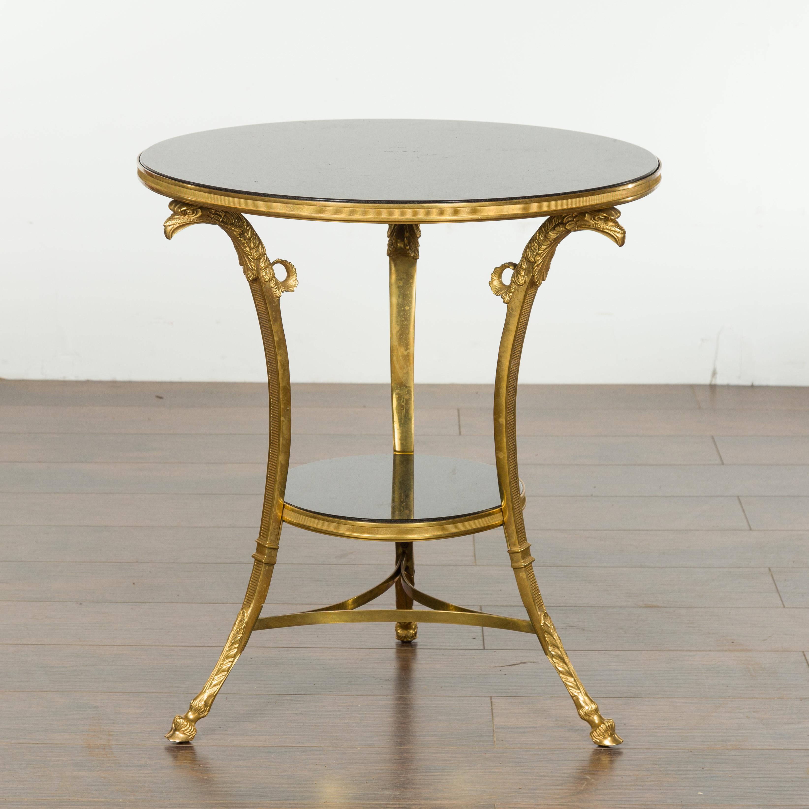 French Napoléon III Gilt Bronze Side Table with Black Marble Top Eagle Heads 7