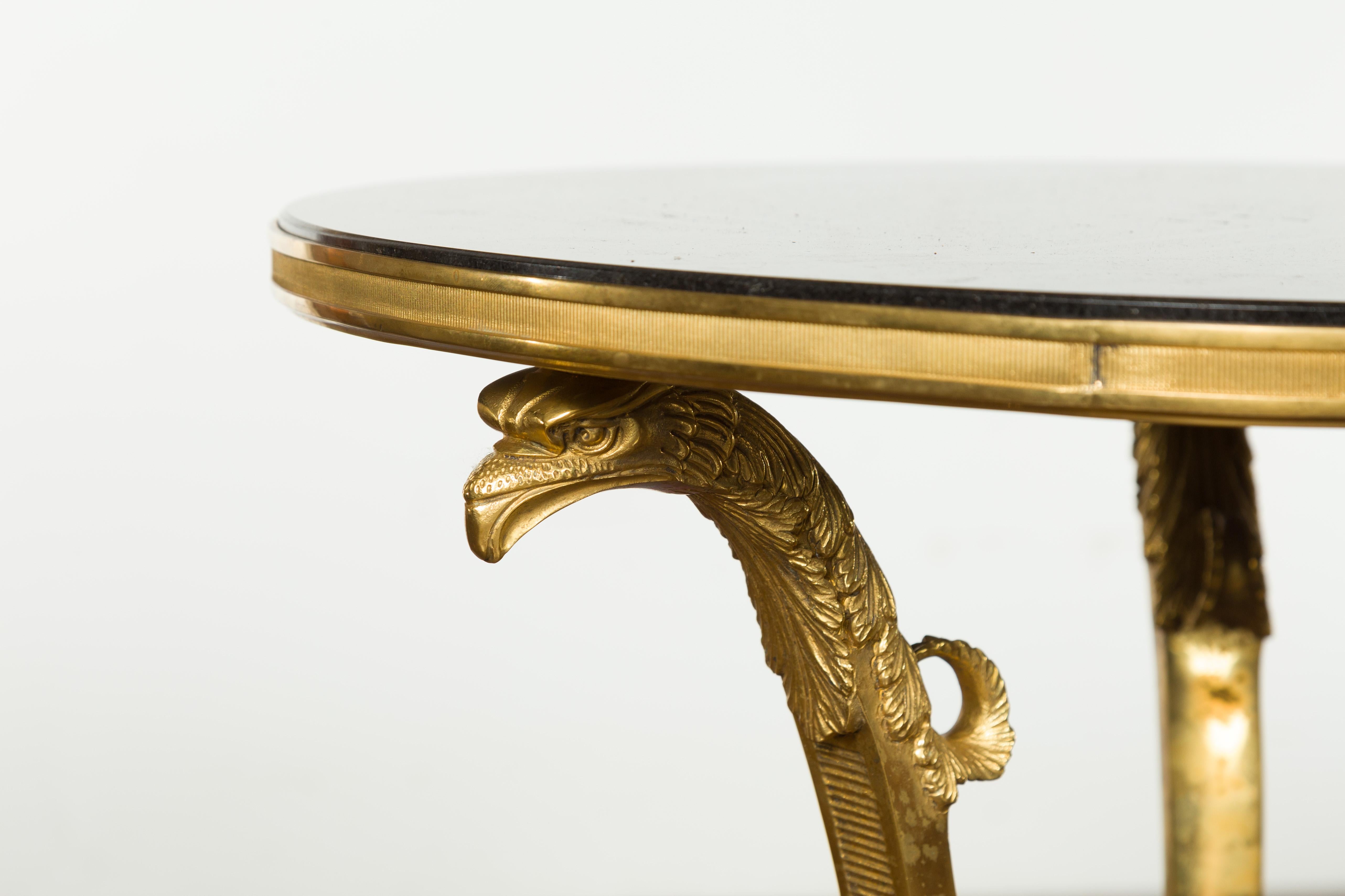 French Napoléon III Gilt Bronze Side Table with Black Marble Top Eagle Heads In Good Condition In Atlanta, GA