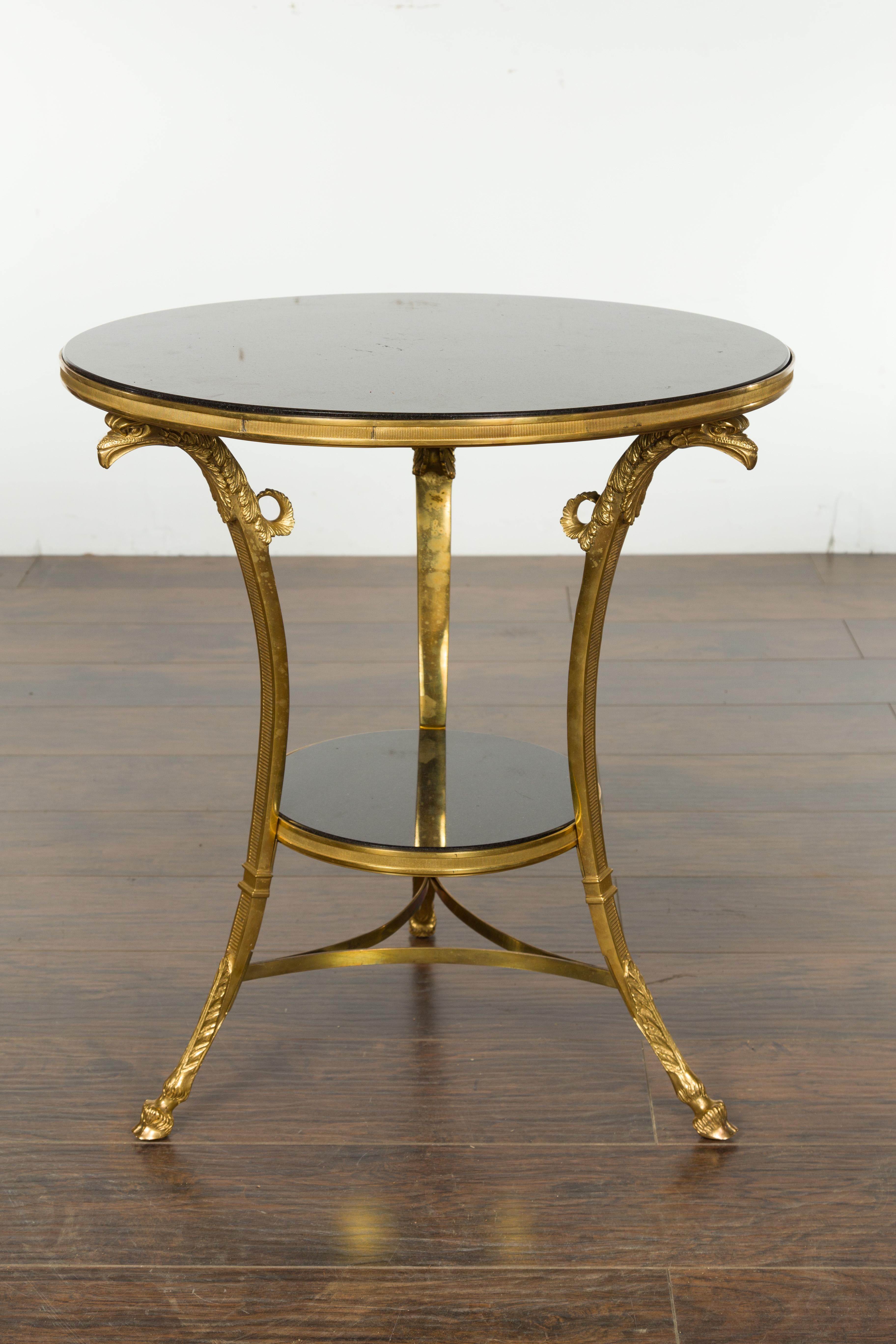 French Napoléon III Gilt Bronze Side Table with Black Marble Top Eagle Heads 1