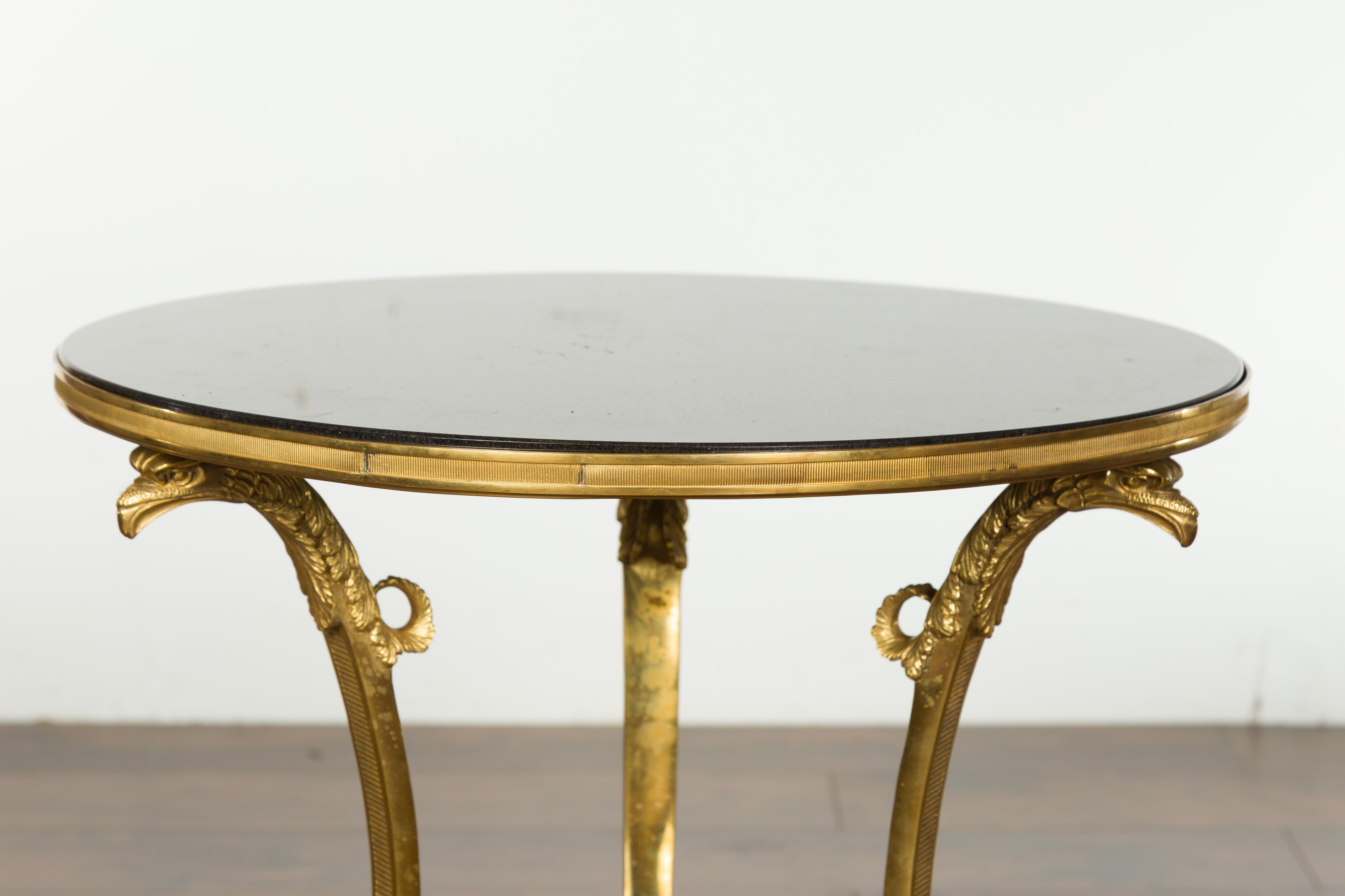 French Napoléon III Gilt Bronze Side Table with Black Marble Top Eagle Heads 4