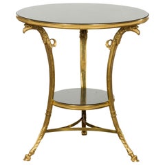 French Napoléon III Gilt Bronze Side Table with Black Marble Top Eagle Heads
