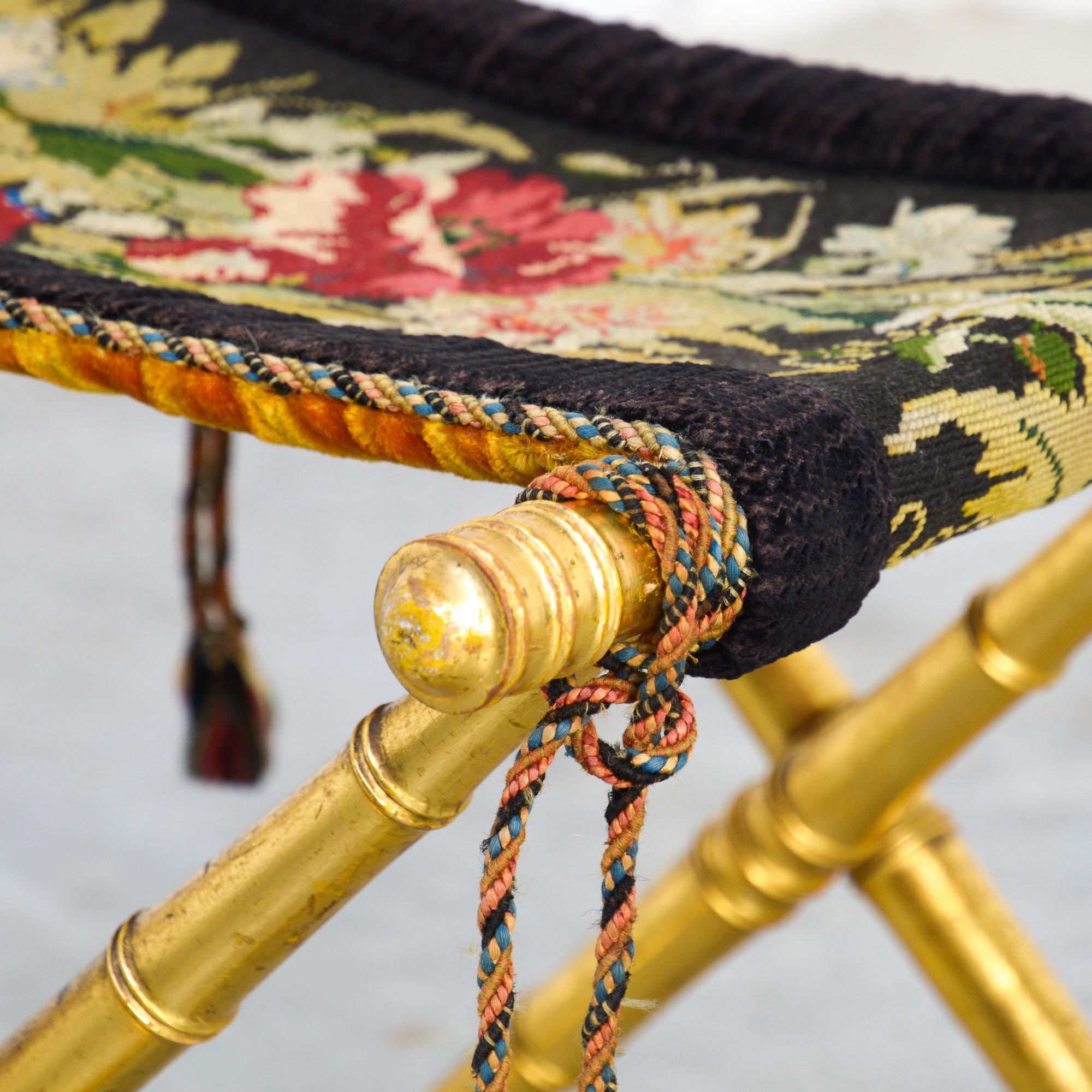 French Napoleon III Gilt Faux Bamboo Stool (Französisch)