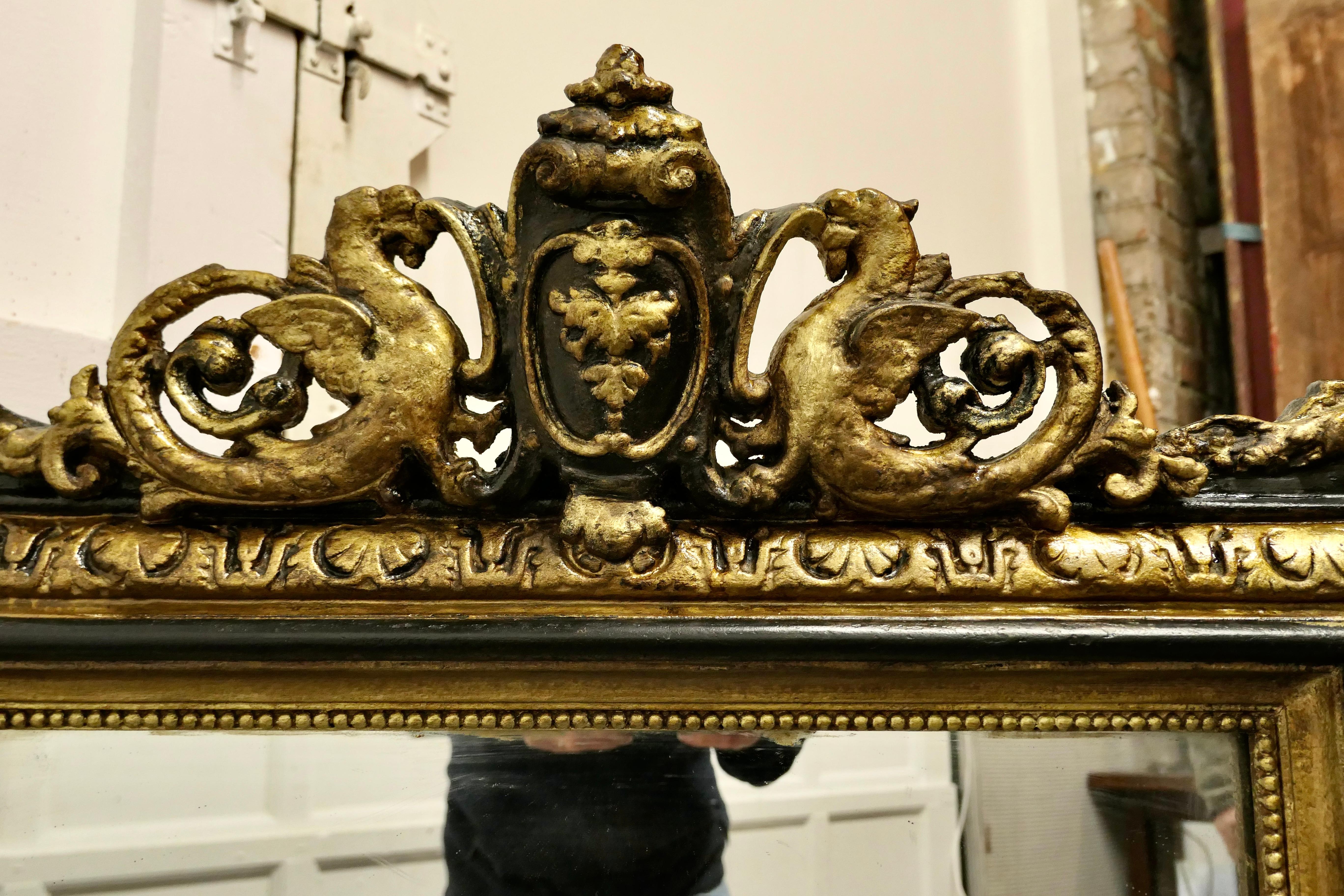 Gesso Miroir mural doré Napoléon III, écusson de dragon
