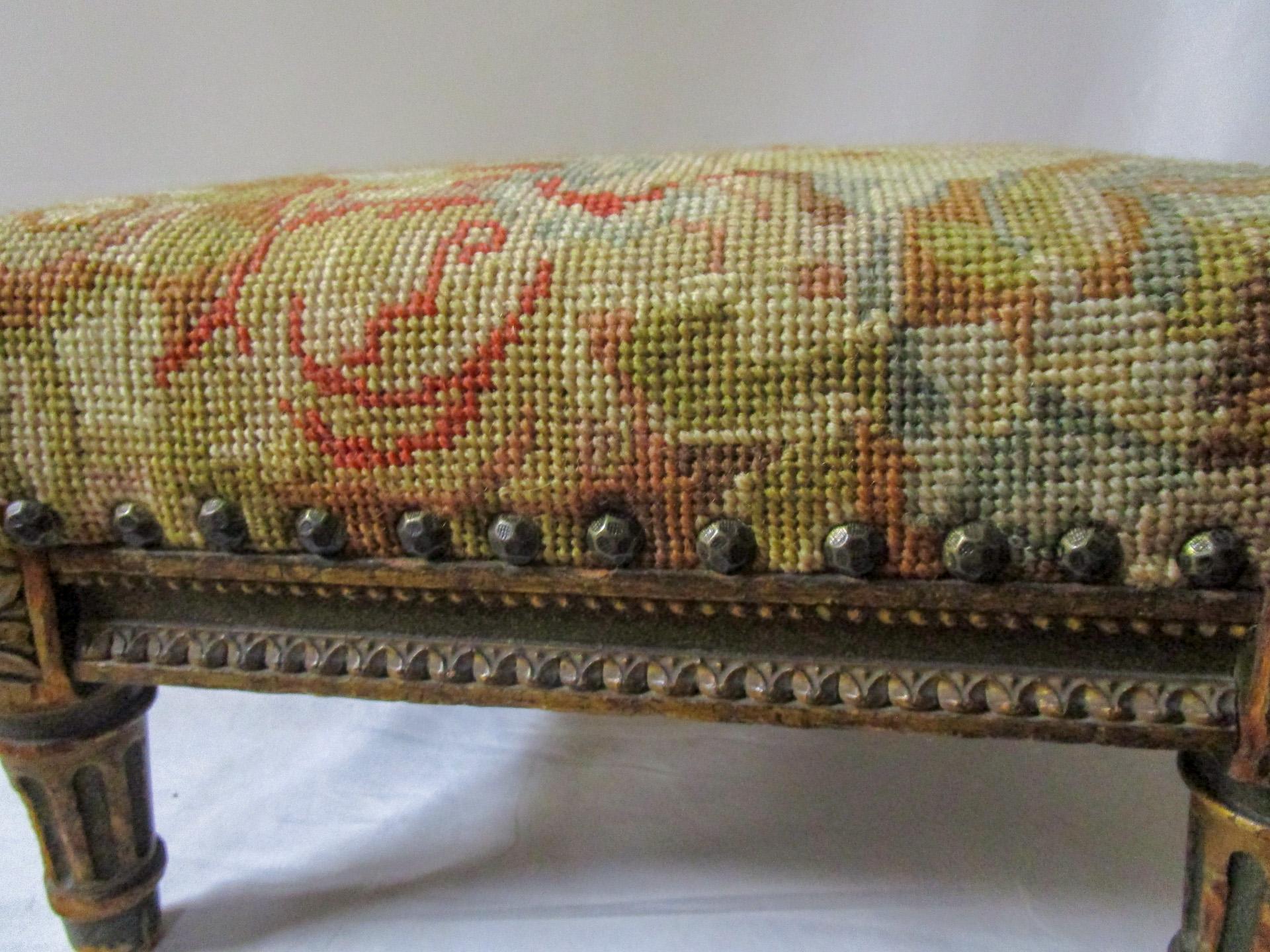 French Napoleon III Giltwood 19th Century Footstool with Needlepoint Upholstery 2