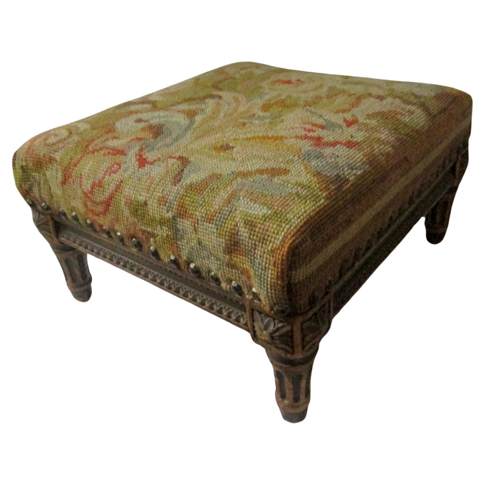 French Napoleon III Giltwood 19th Century Footstool with Needlepoint Upholstery