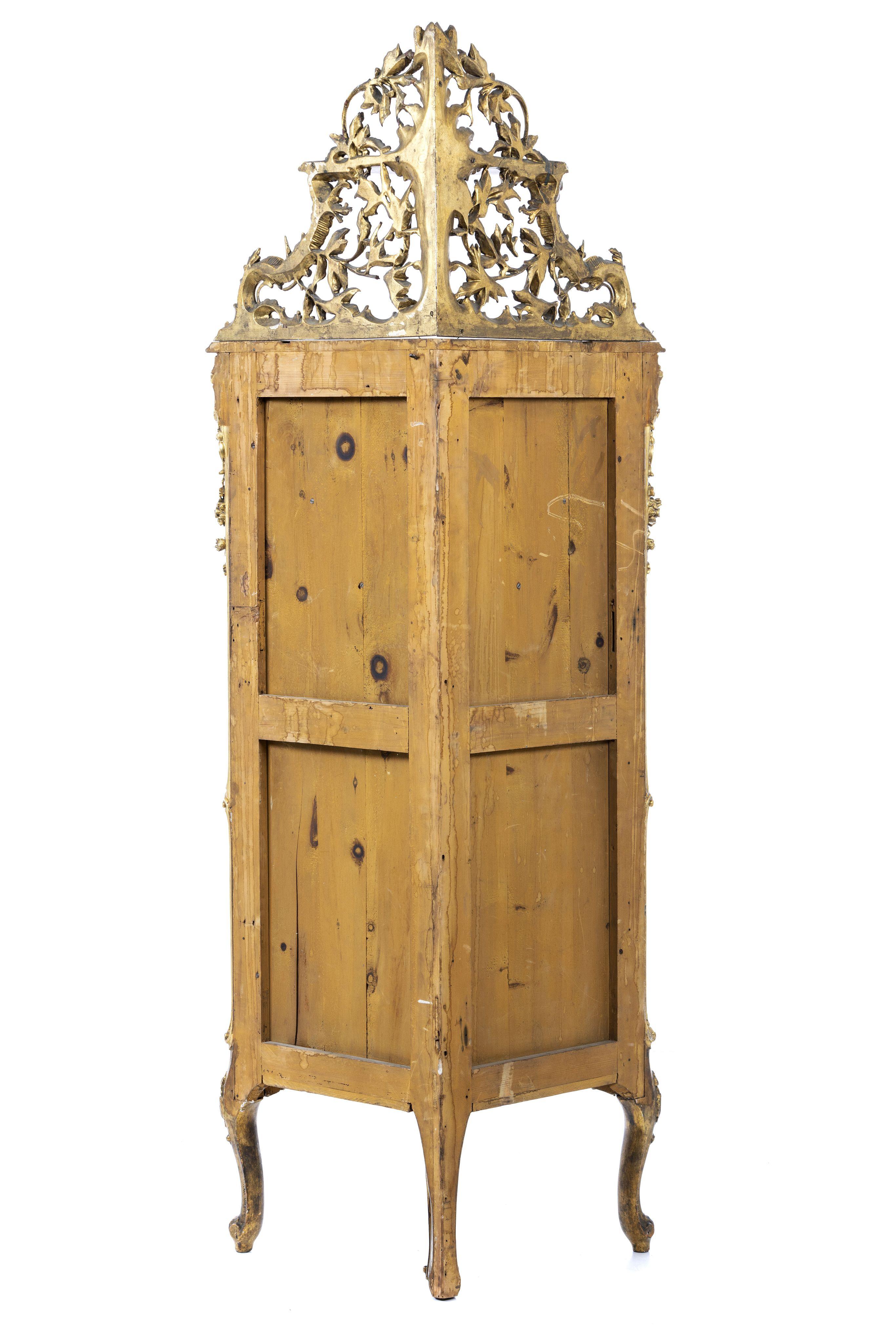 French Napoleon III Giltwood Corner Display Cabinet with Interior