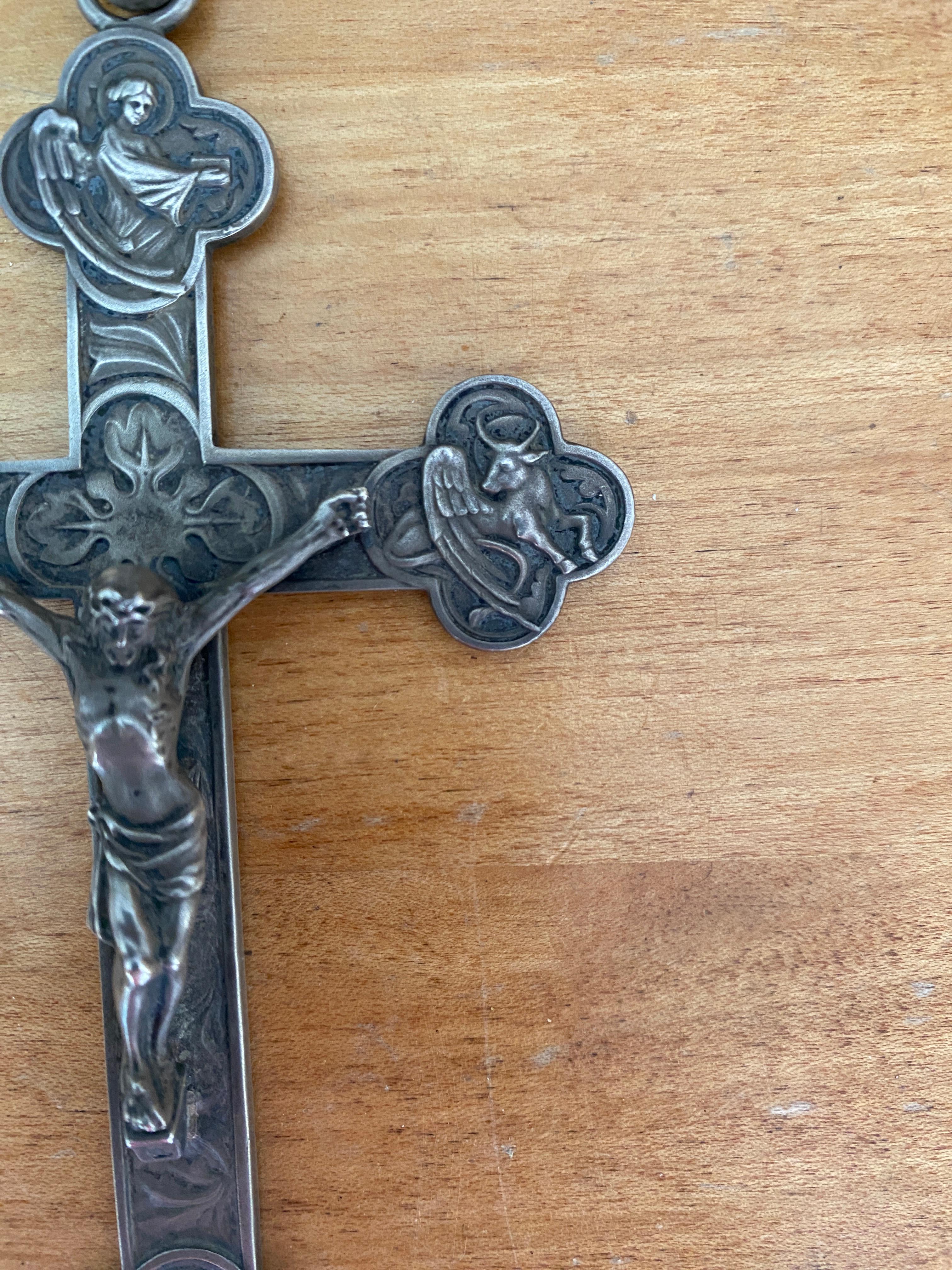 French Napoleon III Gothic-revival Silver Crucifix Pendant, mid 19th century 5