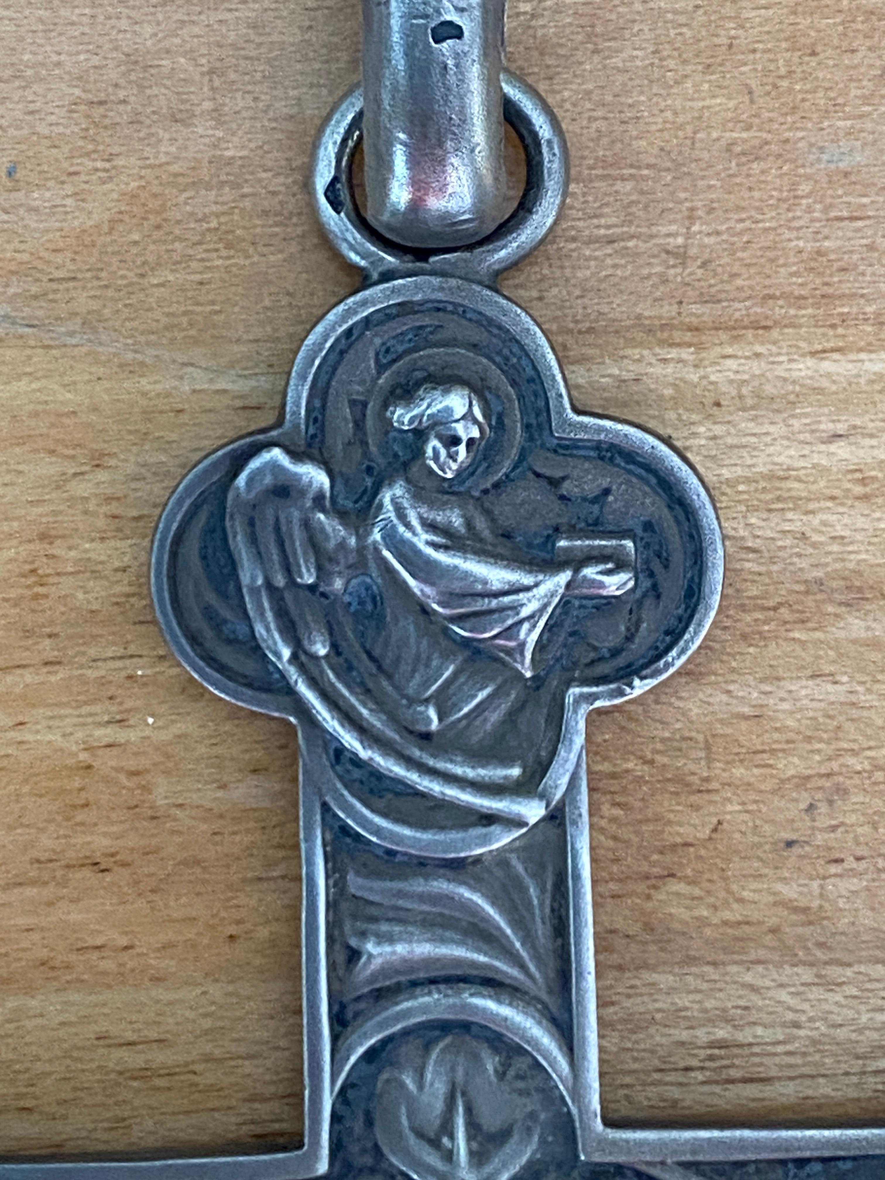 French Napoleon III Gothic-revival Silver Crucifix Pendant, mid 19th century 7
