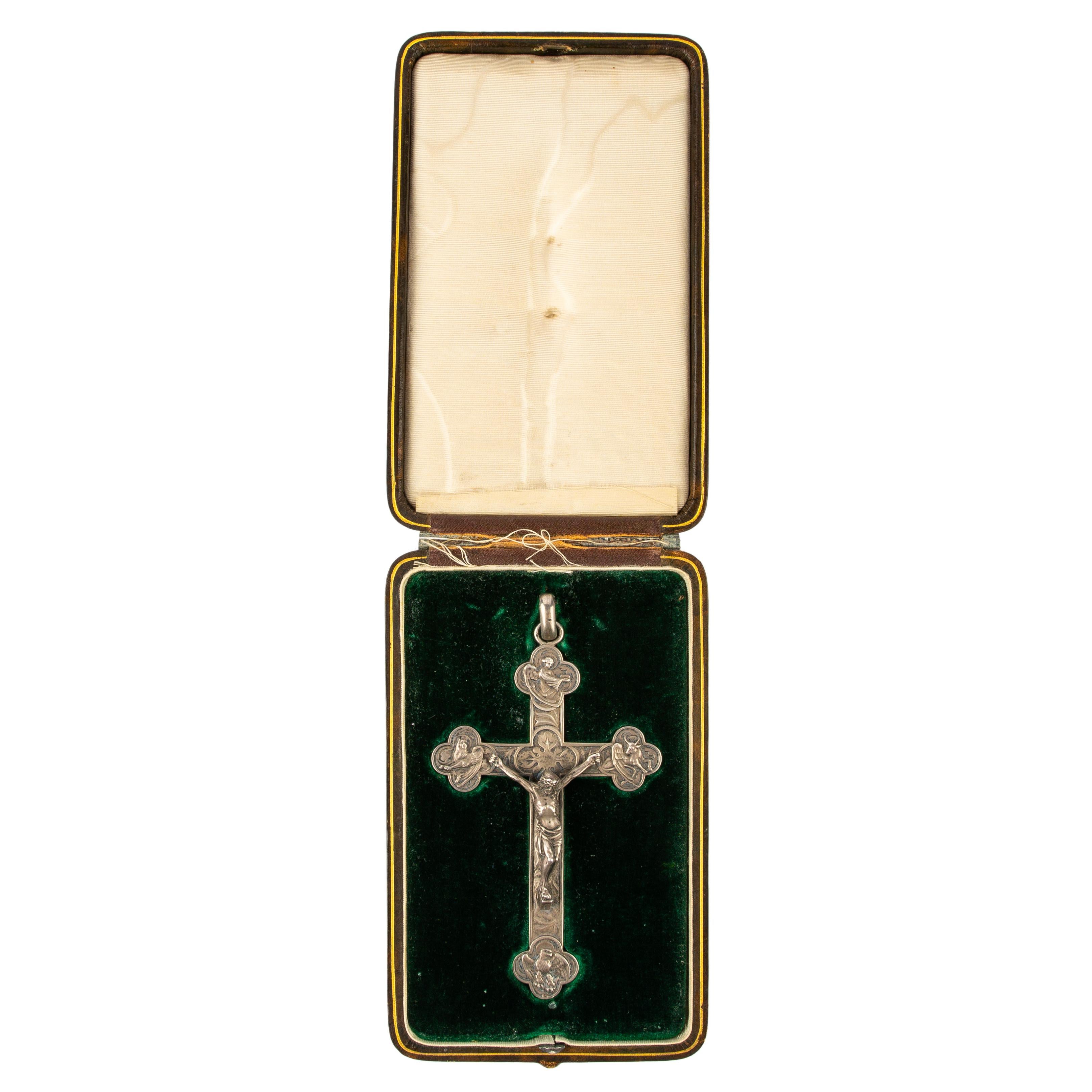 French Napoleon III Gothic-revival Silver Crucifix Pendant, mid 19th century 1