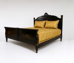 French Napoleon III Hand Carved Black Lacquer Bedroom Set
