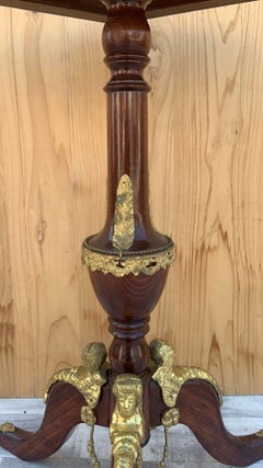 French Napoleon III Hexagon Mahogany Brass Ormolu 3 Leg Pedestal Side Table