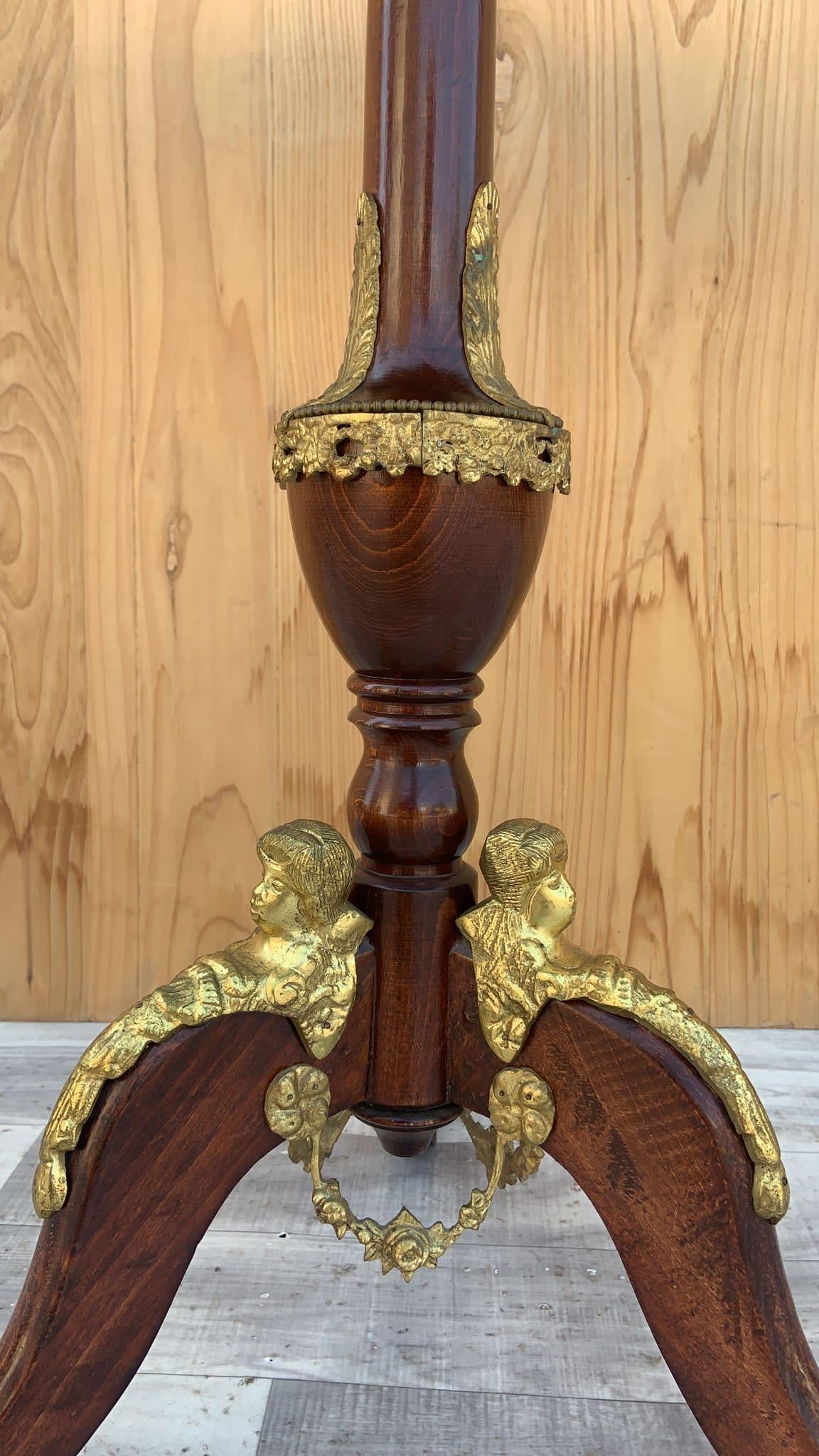 French Napoleon III Hexagon Mahogany Brass Ormolu 3 Leg Pedestal Side Table For Sale 4