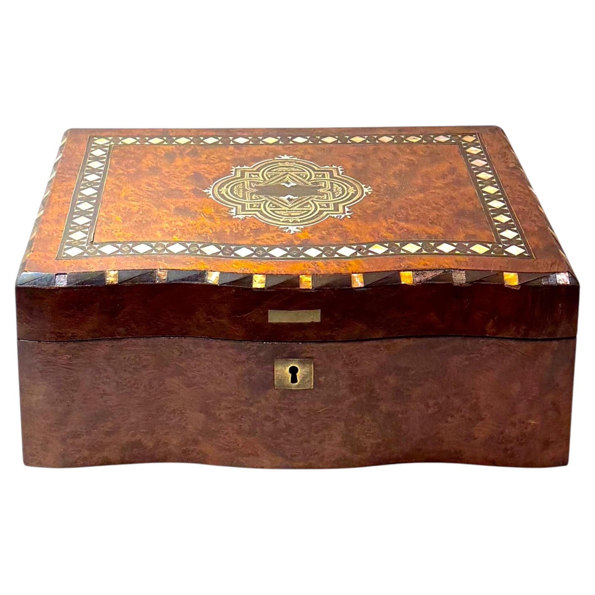 French Napoleon III Inlaid Walnut Box For Sale