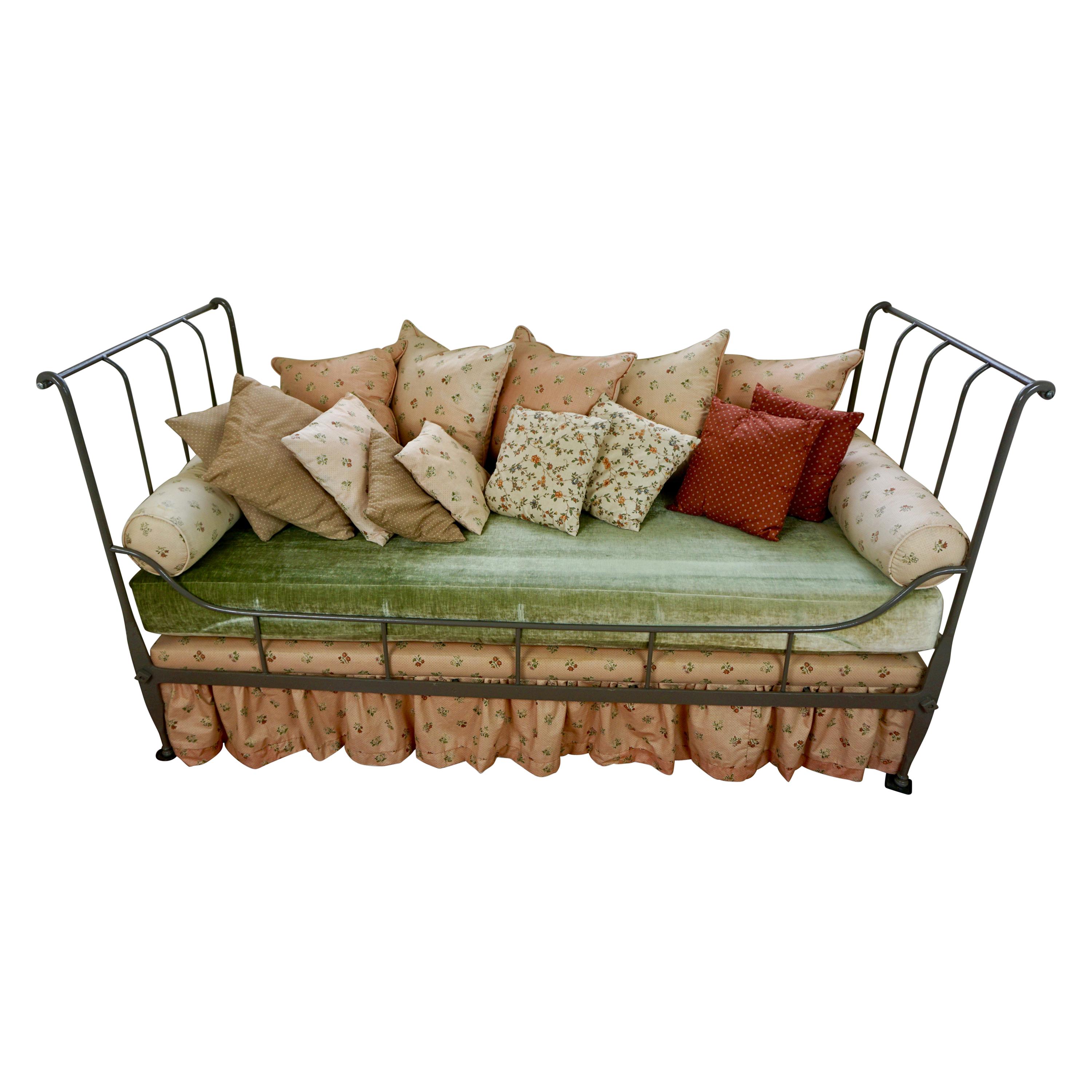 French Napoleon III Iron Grey Painted Daybed with Assorted Cushions