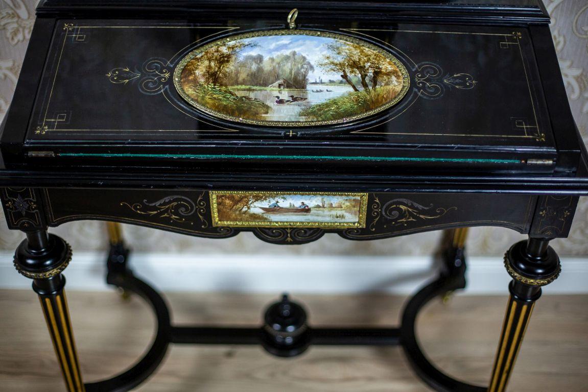 French Napoleon III Lady's Desk, circa 1870, with Porcelain Tableau 4
