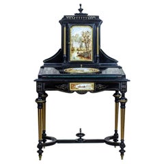 French Napoleon III Lady's Desk, circa 1870, with Porcelain Tableau