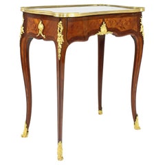 French Napoleon III Louis XV Marquetry Gilt Bronze Floral Salon Table After BVRB