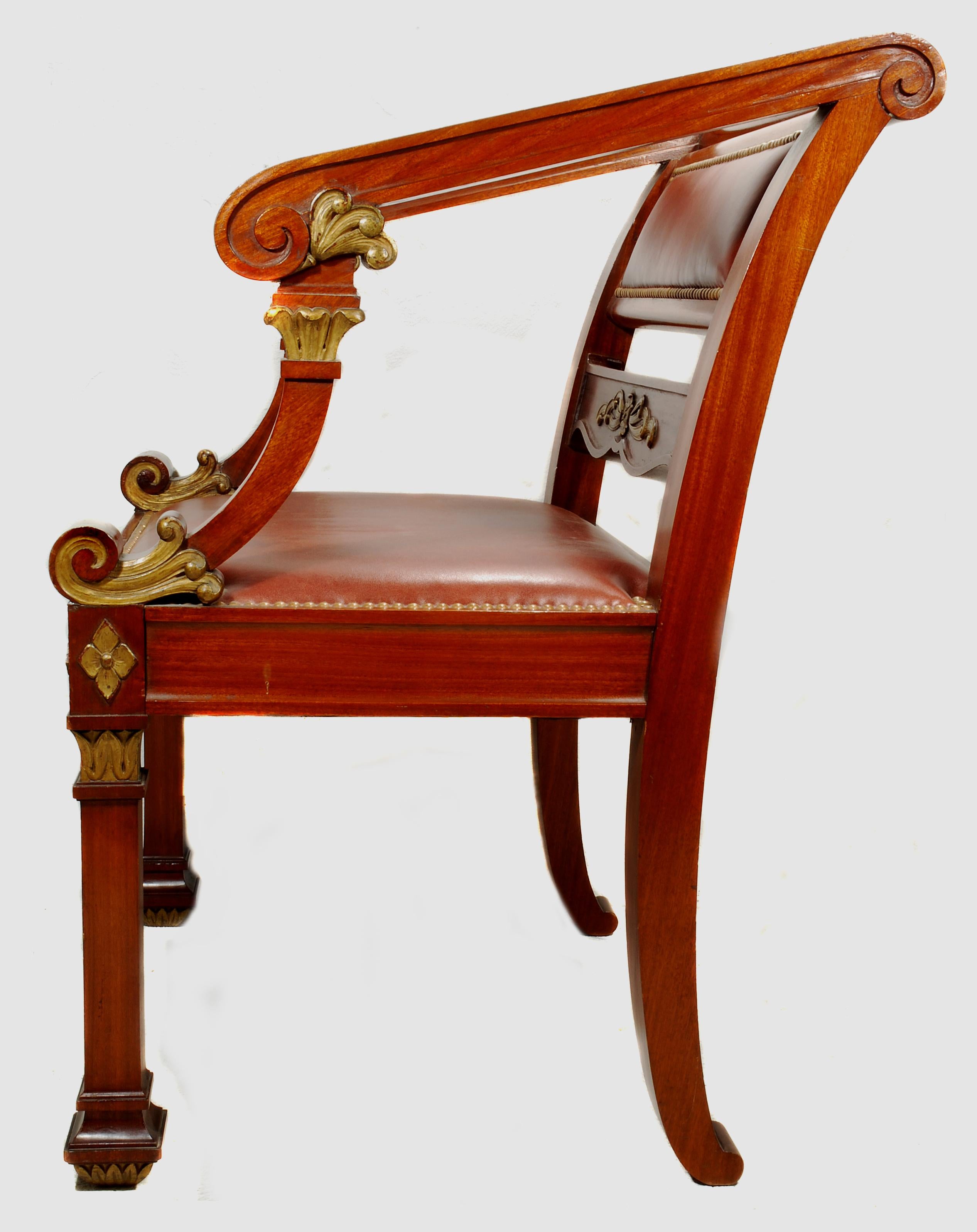 Late 19th Century French Napoleon III Mahogany and Giltwood Desk Chair, circa 1890 For Sale