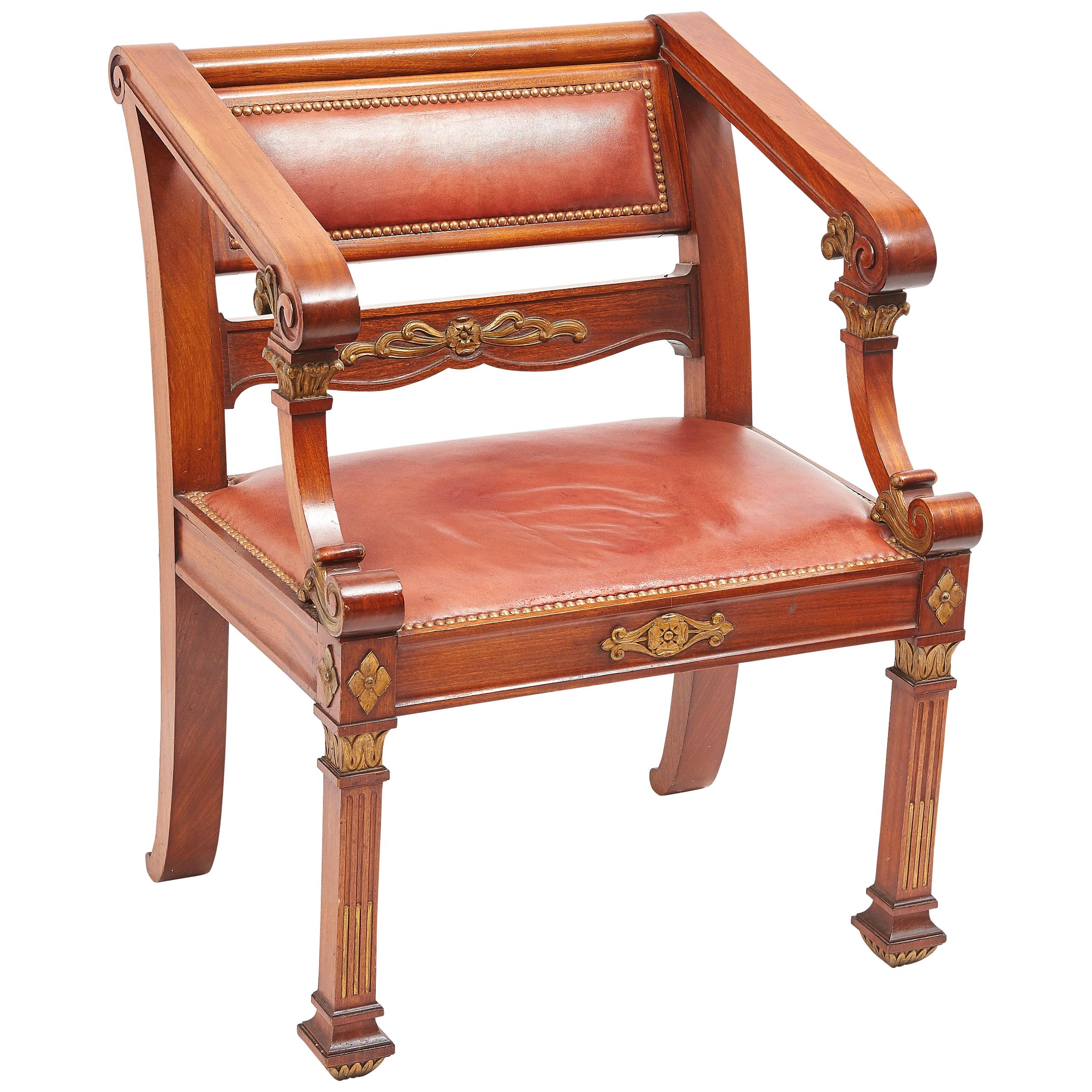 French Napoleon III Mahogany and Giltwood Desk Chair, circa 1890 For Sale