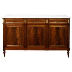 French Napoléon III Mahogany Enfilade with White Marble Top, Drawers over Doors