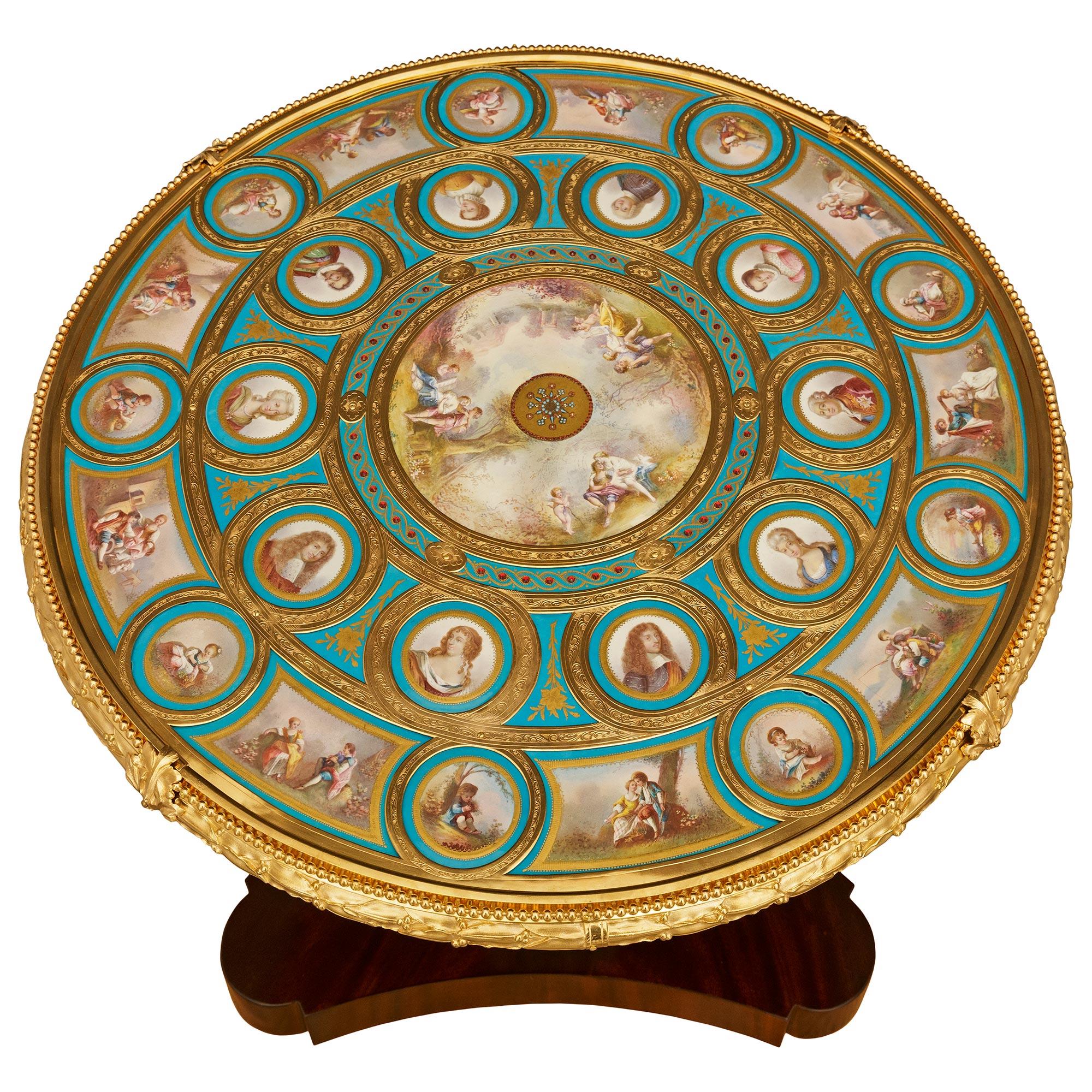 French Napoleon III Mahogany, Giltwood, Ormolu, and Porcelain center table For Sale 7