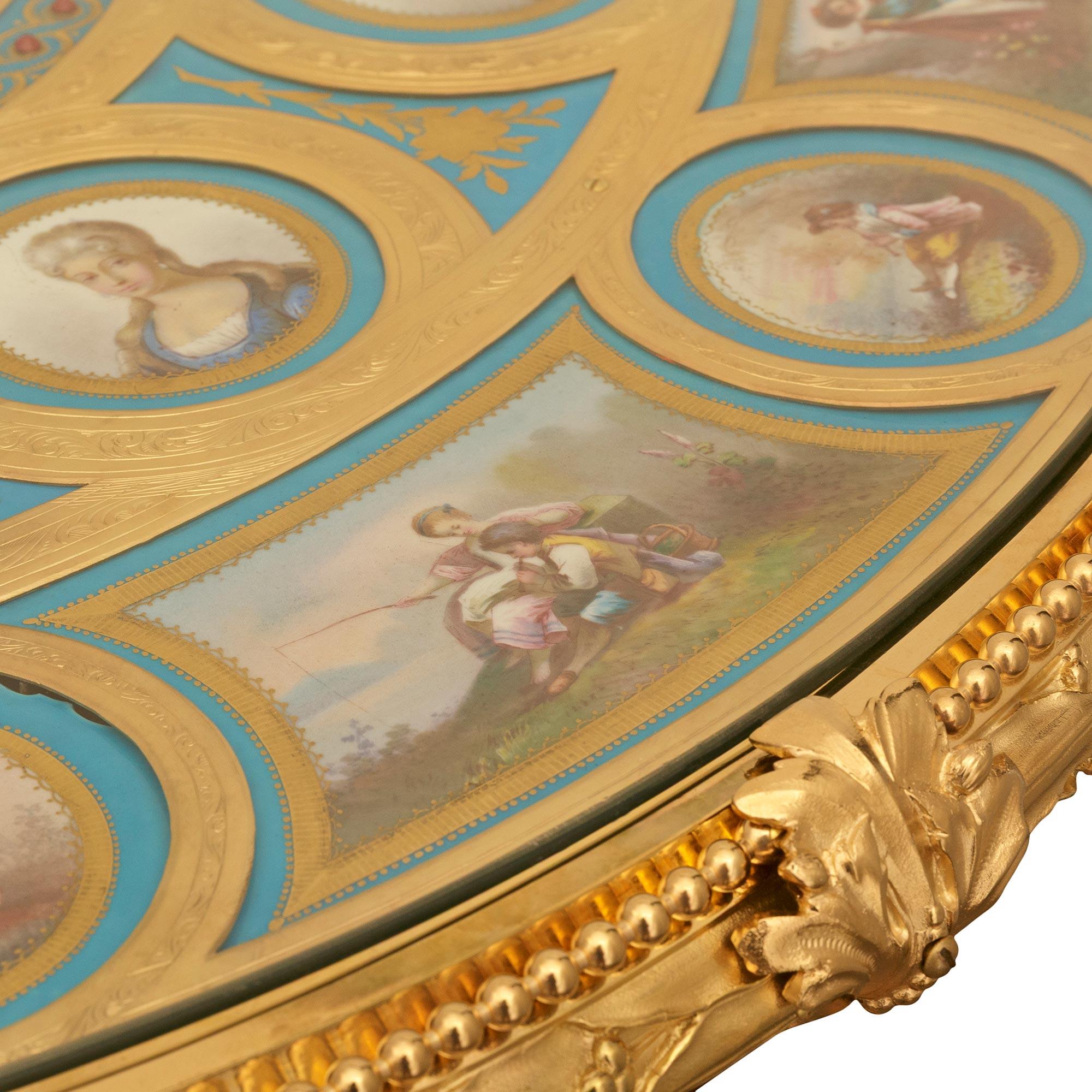 19th Century French Napoleon III Mahogany, Giltwood, Ormolu, and Porcelain center table For Sale