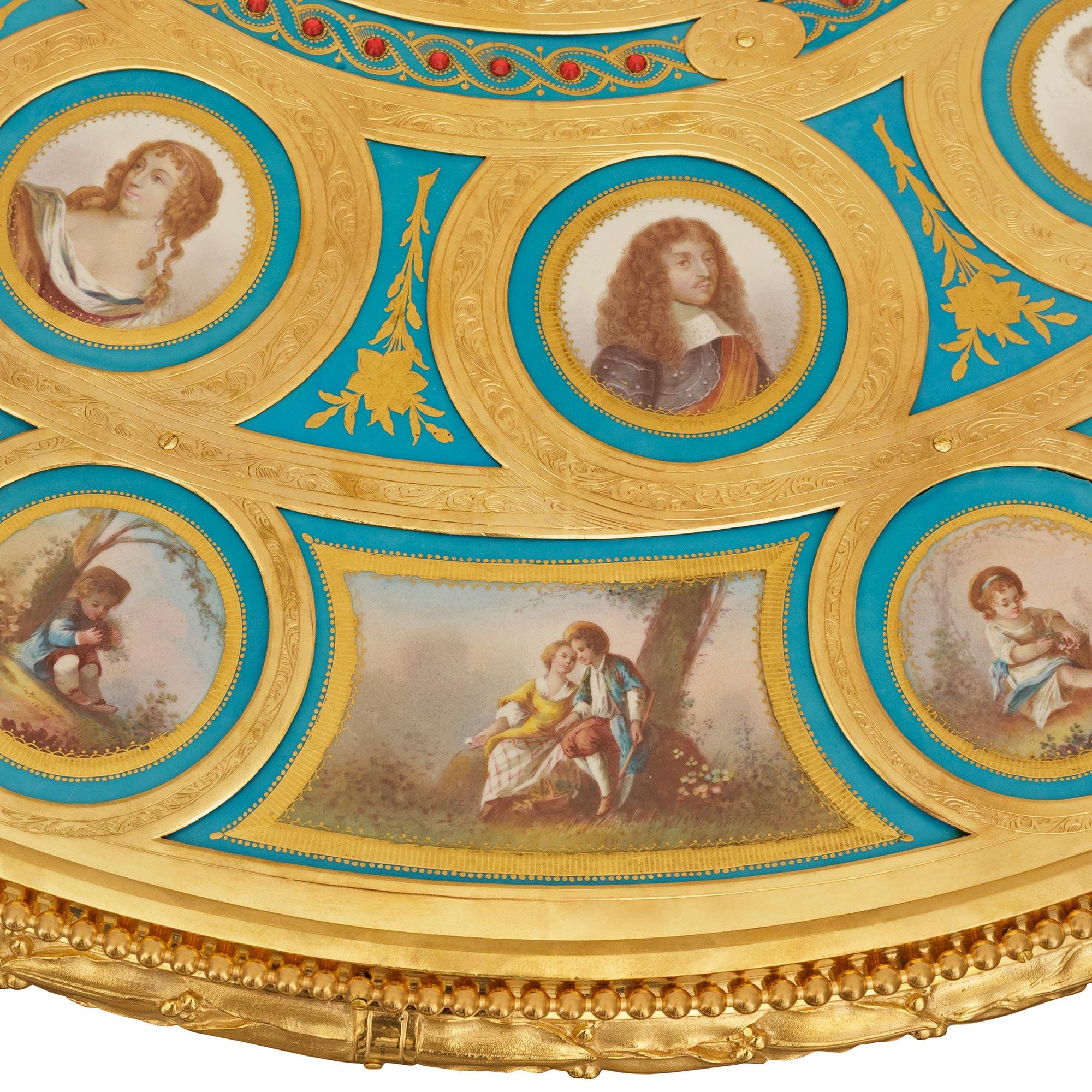French Napoleon III Mahogany, Giltwood, Ormolu, and Porcelain center table For Sale 2