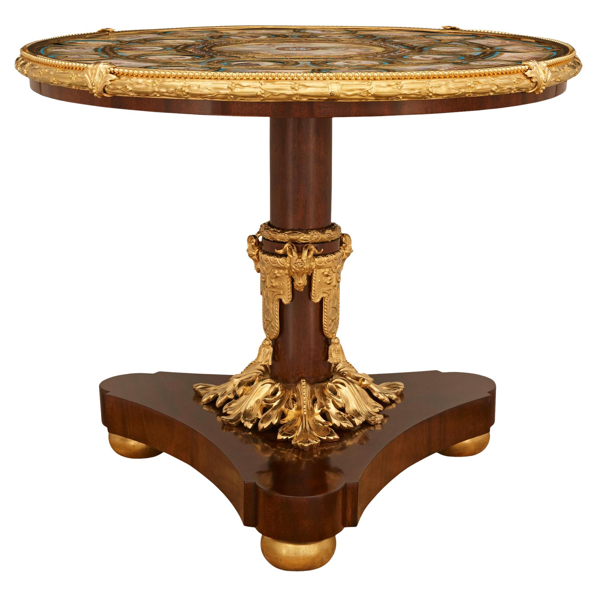 French Napoleon III Mahogany, Giltwood, Ormolu, and Porcelain center table For Sale