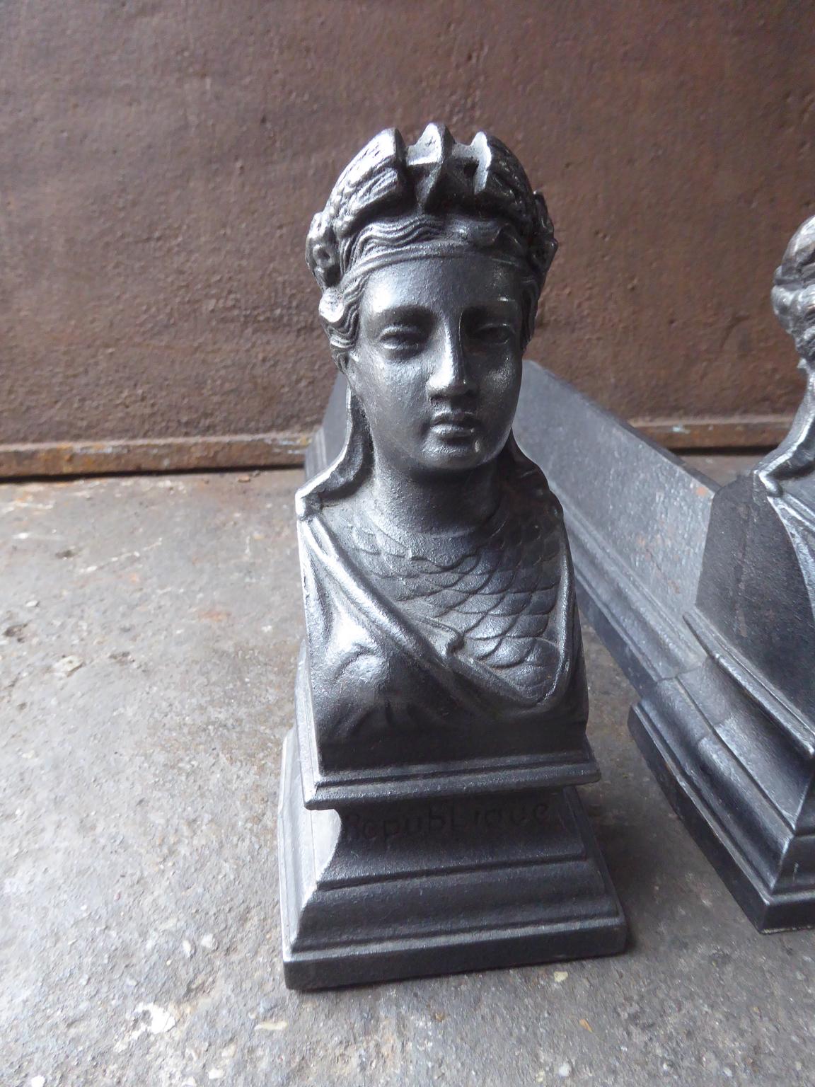 French Napoleon III 'Marianne' Firedogs or Andirons, 19th Century In Good Condition In Amerongen, Amerongen