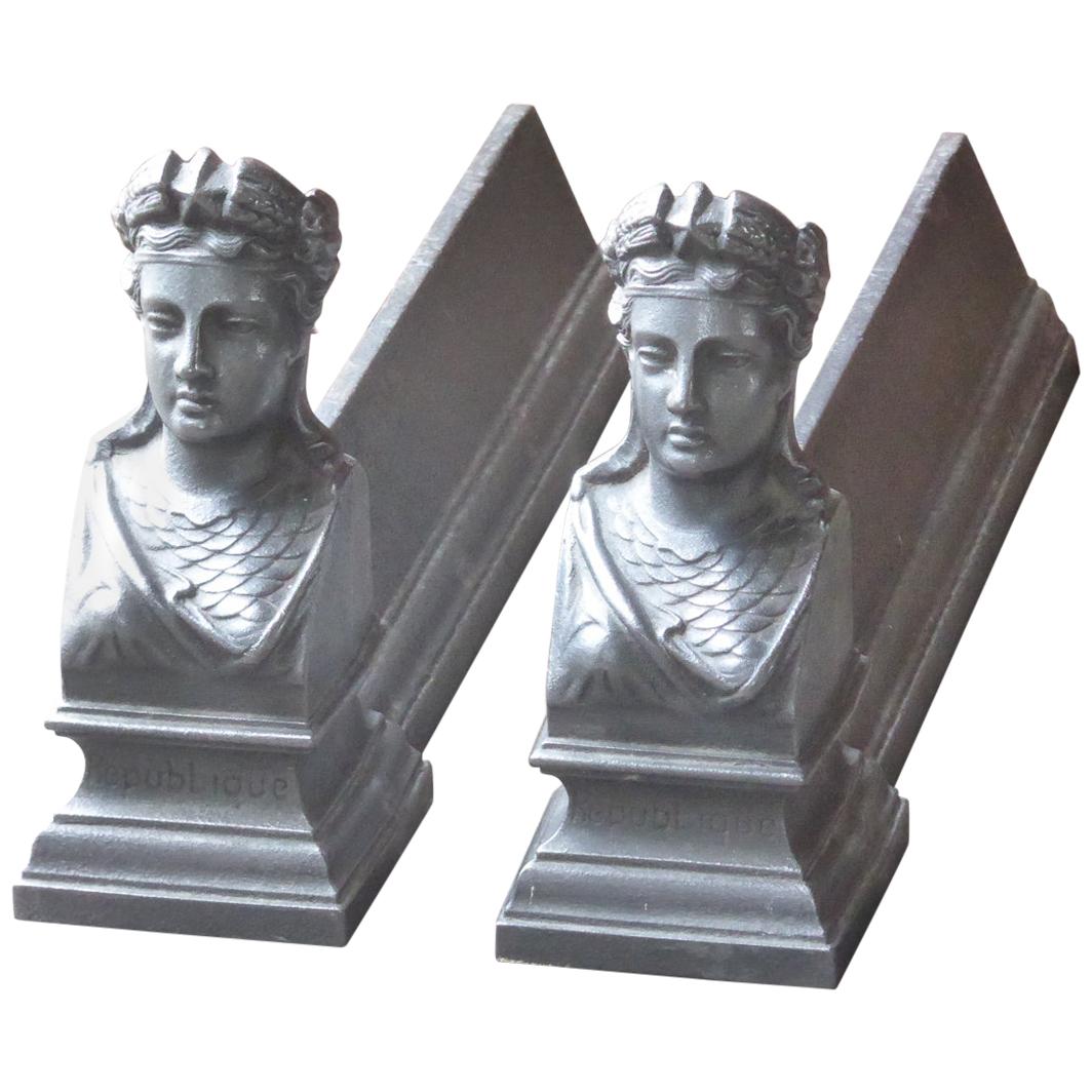 French Napoleon III 'Marianne' Firedogs or Andirons, 19th Century