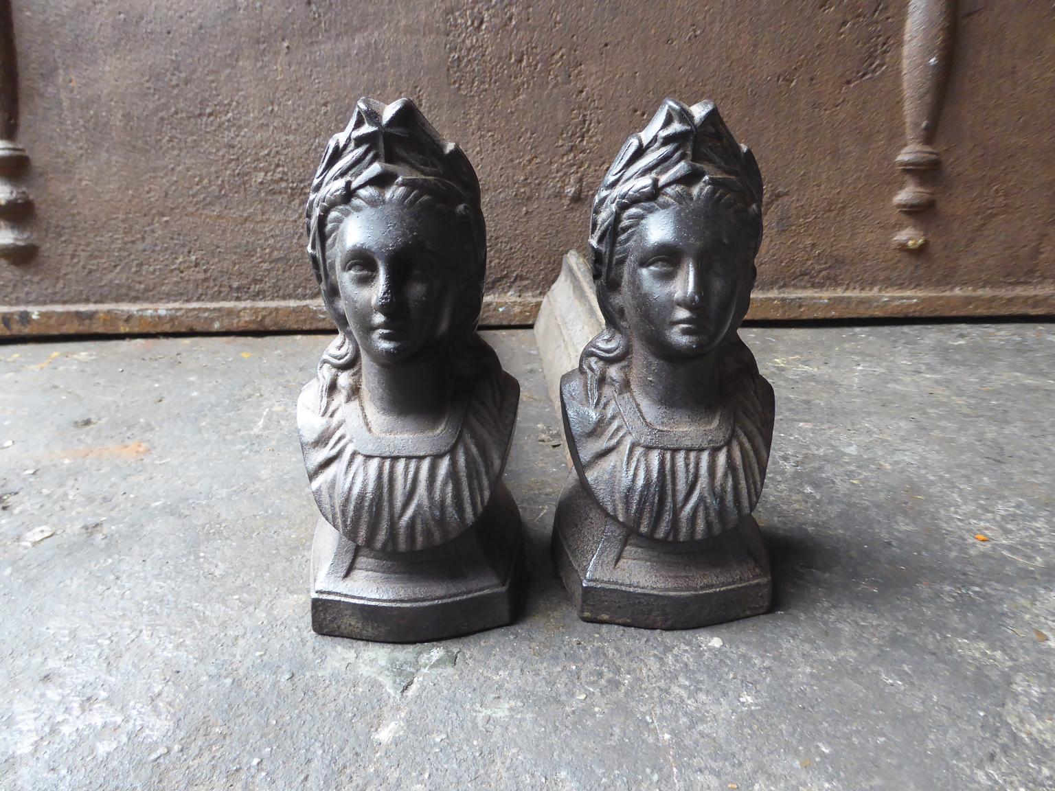 Cast French Napoleon III 'Marianne' Firedogs or Andirons