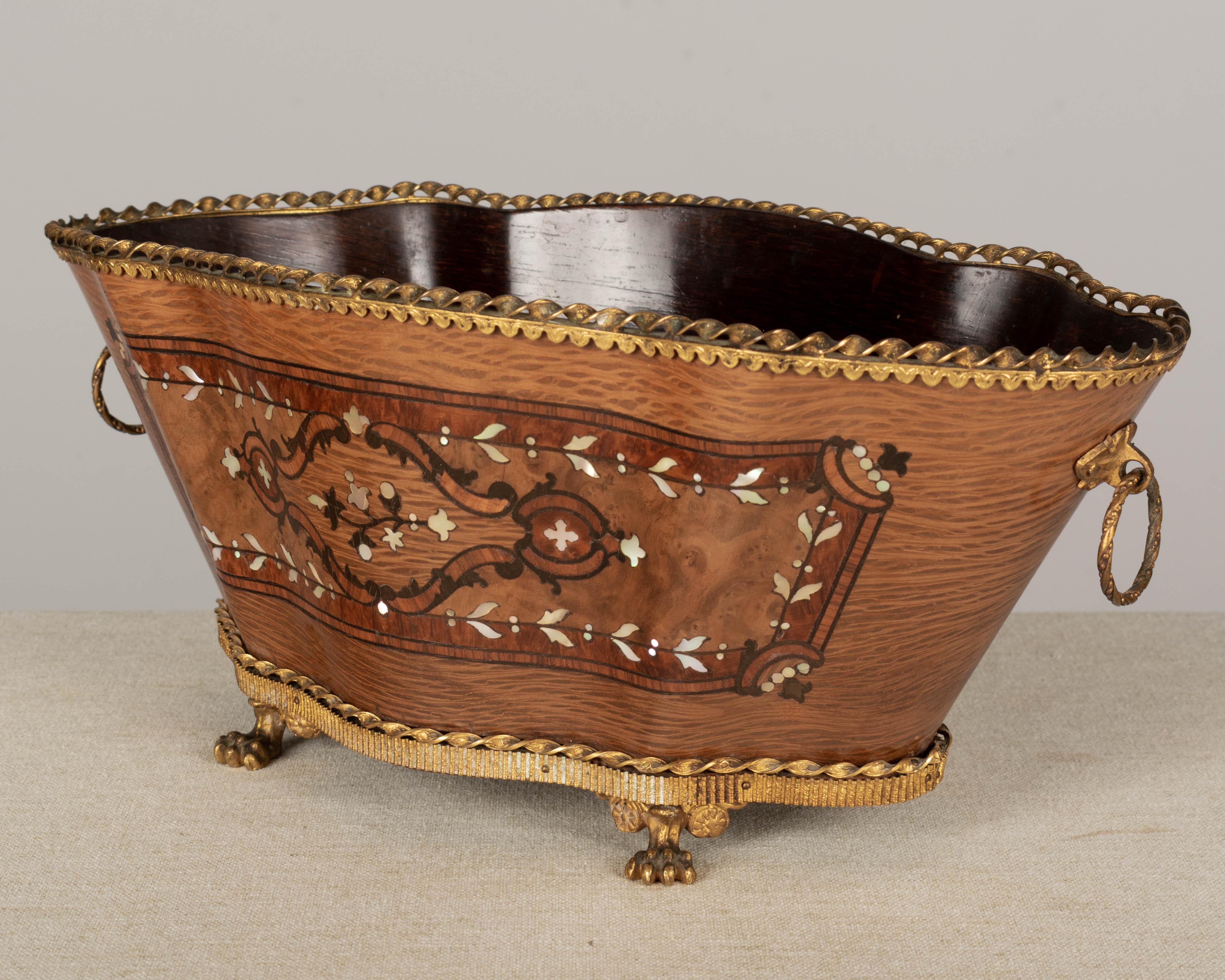 Bronze French Napoleon III Marquetry Jardinière For Sale
